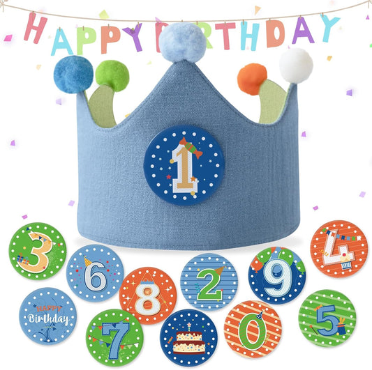 Reusable Birthday Crown with Numbers,Kids Birthday Hat Fabric Crown Pertain Kids Boy Toddler Girl Baby Bday Hats