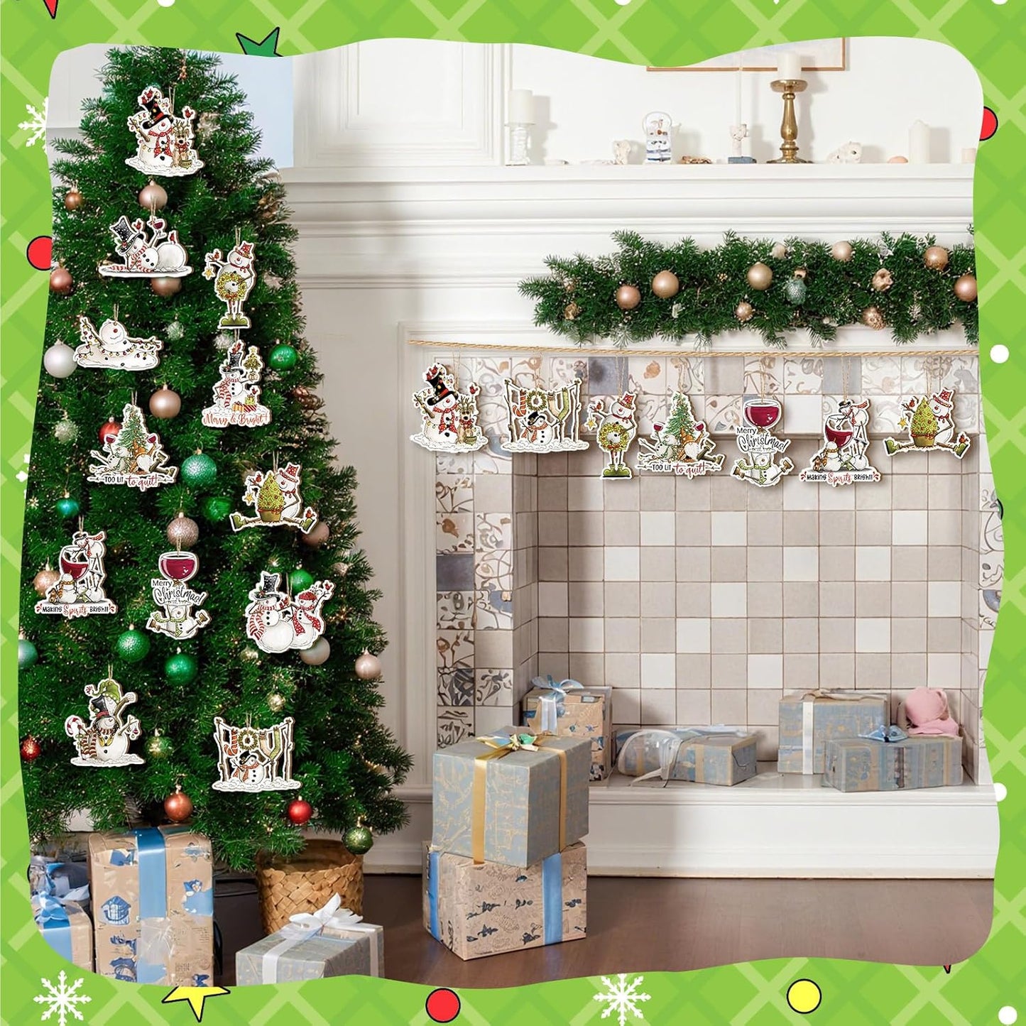 Suzile 36 Pcs Christmas Wooden Ornaments Cute Snowman Christmas Decoration Snowman Ornaments for Tree Winter Hanging Crafts Winter Tree Home Decor for Xmas Holiday Party