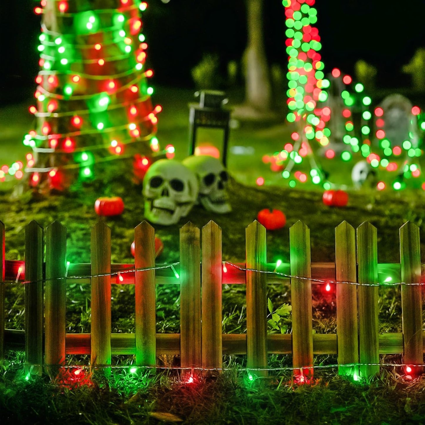 JMEXSUSS 500 LED Red and Green Christmas Lights, 8 Modes 163ft String Lights Plug in with Remote Control, Clear Wire Christmas String Lights Outdoor Waterproof for Outside Tree Yard Wedding