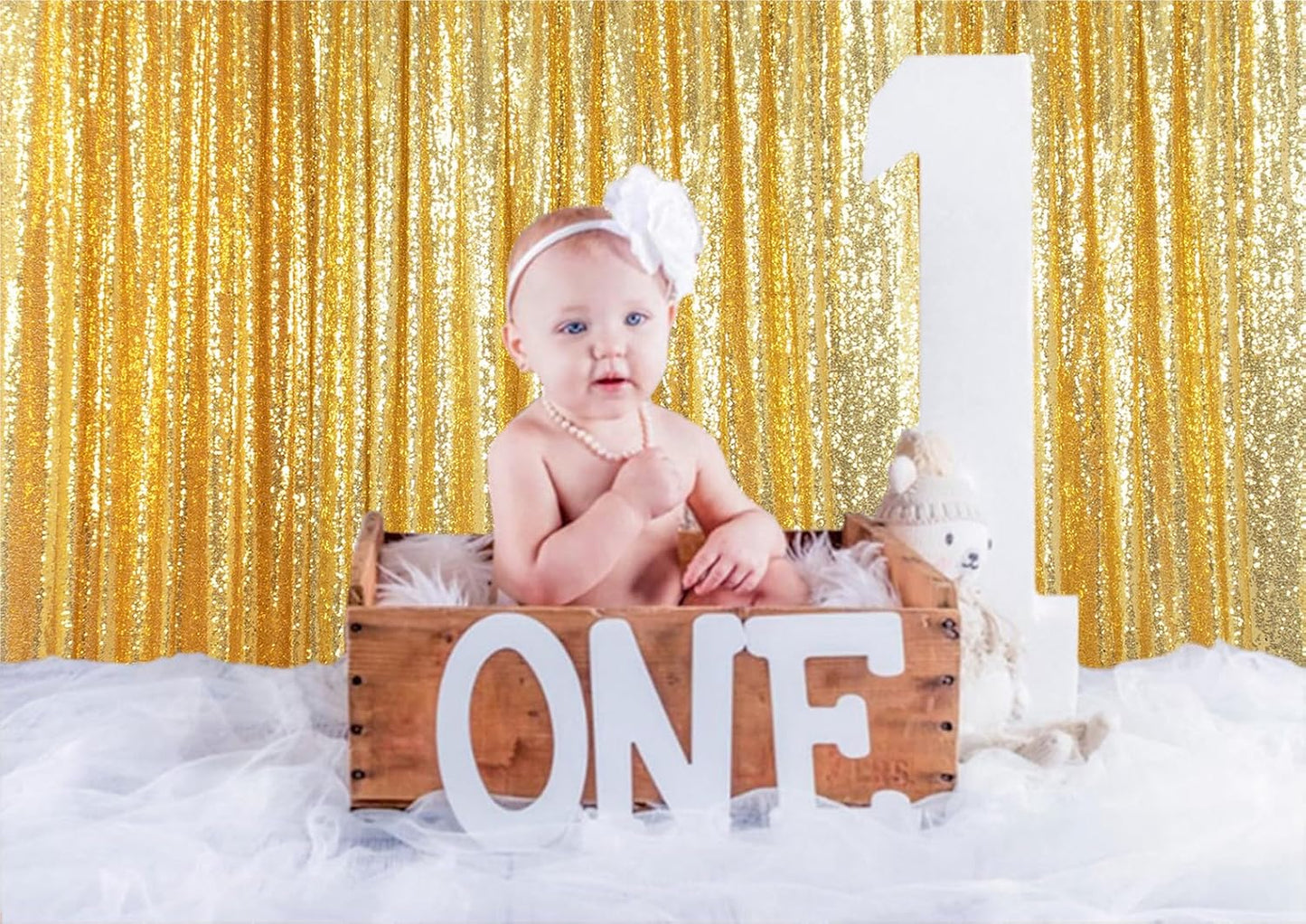 ShinyBeauty Gold Sequin Backdrop Curtain Sequin Curtains 4 Panels 4x10ft Shimmer Fabric Sparkly Photography Background Drapes for Parties Wedding Bridal Showers