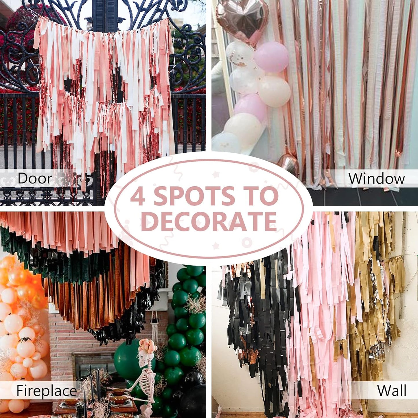 PartyWoo Crepe Paper Streamers 4 Rolls 328ft, Pack of Pink and Rose Gold Crepe Paper for Party Decorations, Wedding Decorations, Birthday Decorations, Baby Shower Decorations (1.8 Inch x 82 Ft/Roll)