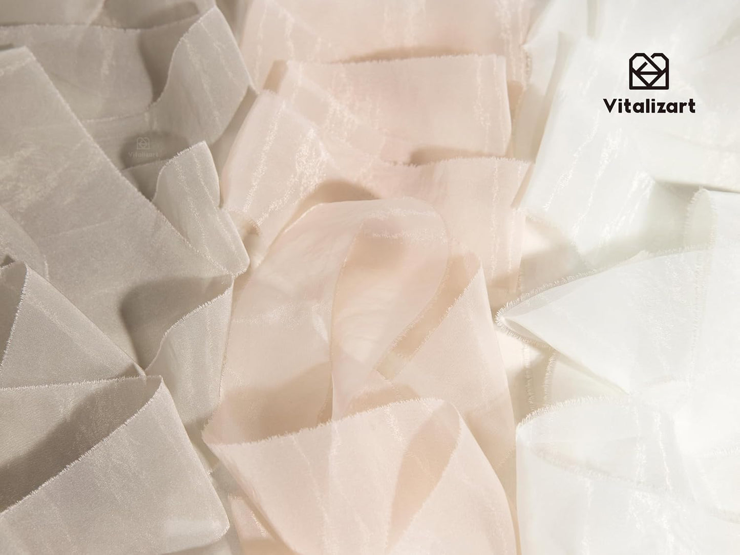 Vitalizart Organza Ribbon Frayed Sheer Organza White Pink Grey Set 1.5" Silk Like Ribbons for Valentines Day Gift Wrapping Craft Flower Bouquet Wedding Invitations Mesh Fabric 15 Yards