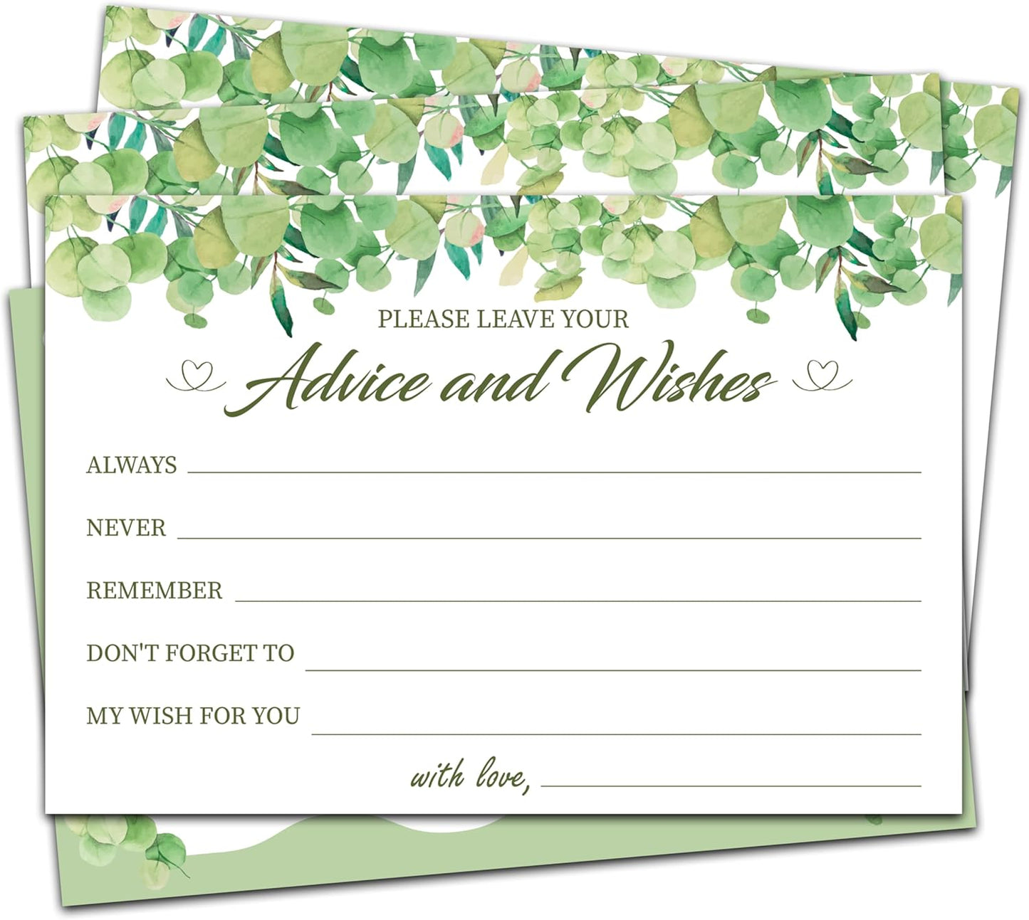 Advice And Wishes Cards (25pcs), Greenery Advice Cards For Mr And Mrs, Bride And Groom, New Parents, Bridal Shower, Baby Shower, Engagement, Wedding, Bachelorette Party Games Decor -A11
