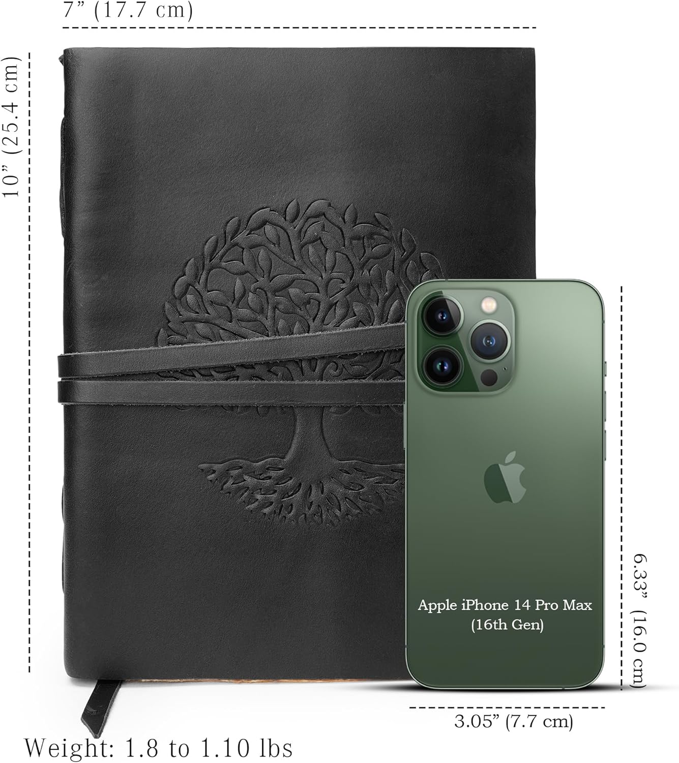 LUXEORIA Tree Of Life Leather Journal for Women and Men, Handcrafted Leather Journal for Writing Womens, Sketchbook, Travel Diary with Unlined Deckle Paper, Black 7x10