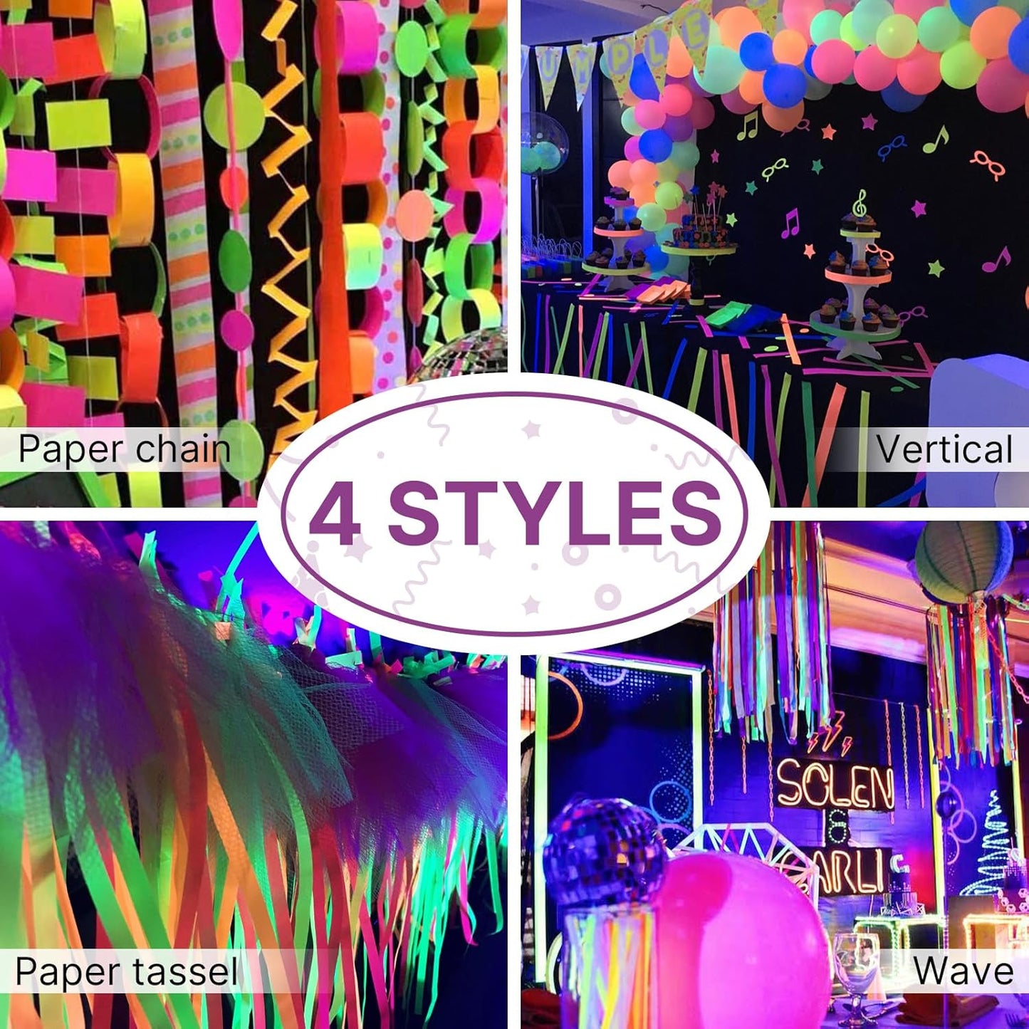 PartyWoo Purple Crepe Paper Streamers 4 Rolls 328 ft Pack of Neon Purple Crepe Paper for Graduation Baby Shower Halloween Birthday Party Decorations (1.8 Inch x 82 Ft/Roll), Purple-732