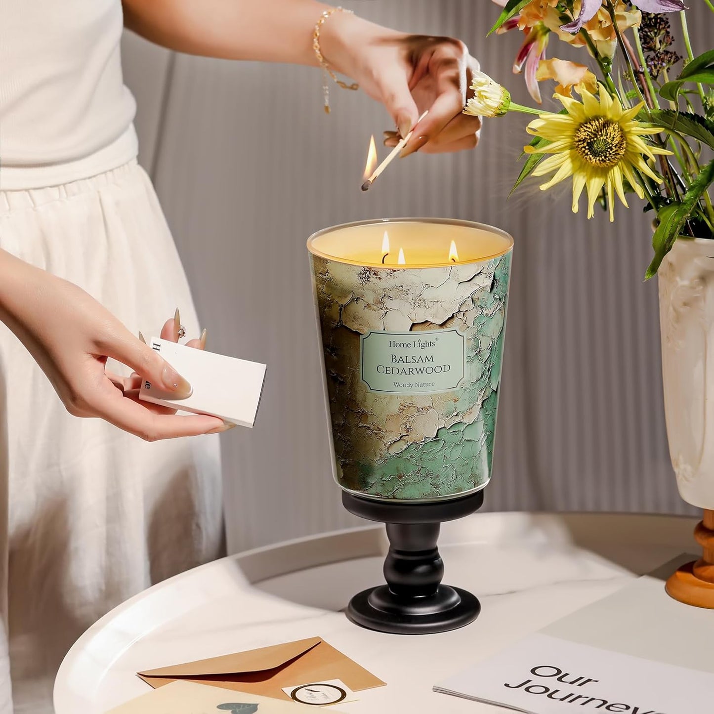 HomeLights Balsam Cedarwood Scented Candles | 34oz Soy Candles Industrial Chic 3-Wick Large Candle Jars | Ideal Candle Gifts for Events, Home Decor Stress, Relief & Relaxation