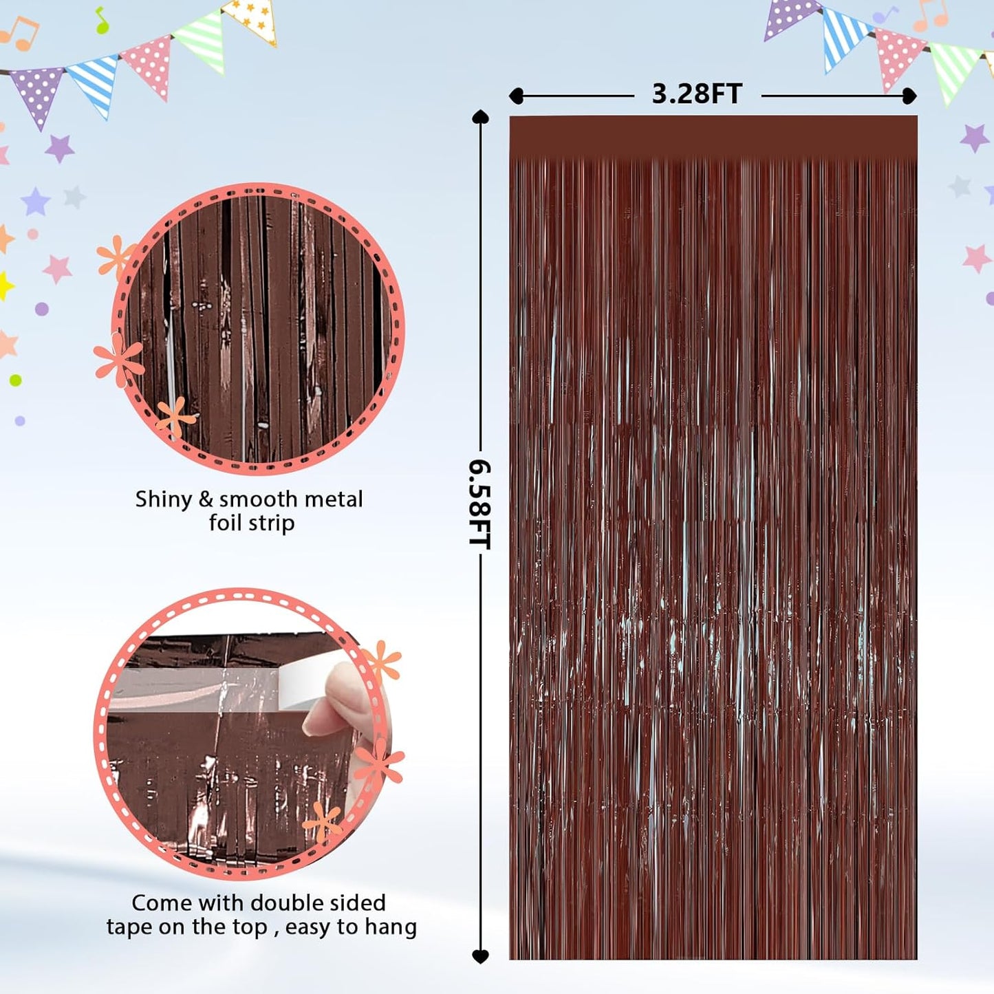 2PCS Coffee Foil Fringe Backdrop Curtains, Brown Tinsel Streamers Birthday Party Decorations, Fringe Backdrop for Graduation, Baby Shower, Gender Reveal, Disco Party Bachelorette Xmas Party Decors