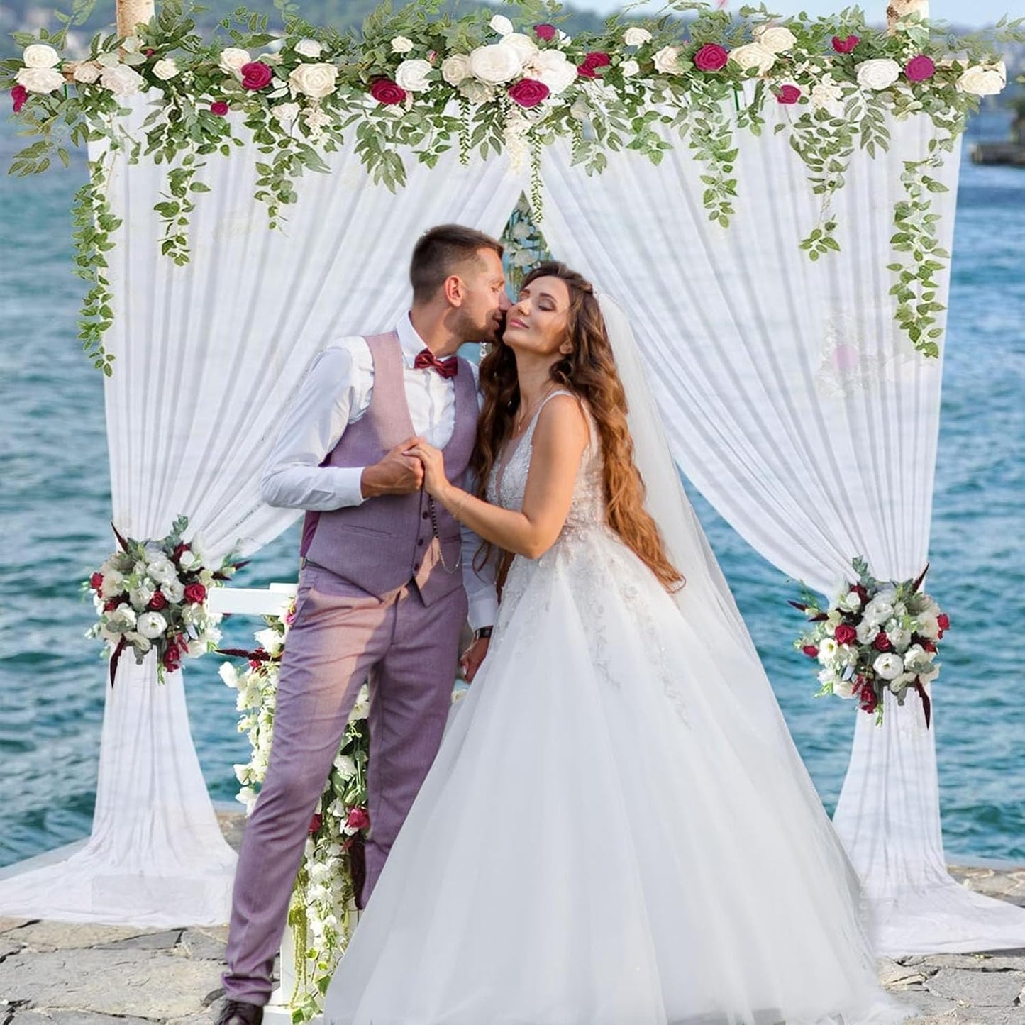 10 x 10 Feet White Backdrop Curtain for Partie, Background Curtains for Photoshoot, Birthday, Wedding, Christmas, Anniversary, Halloween Party Decorations 5Ft x 10Ft, 2 Panels