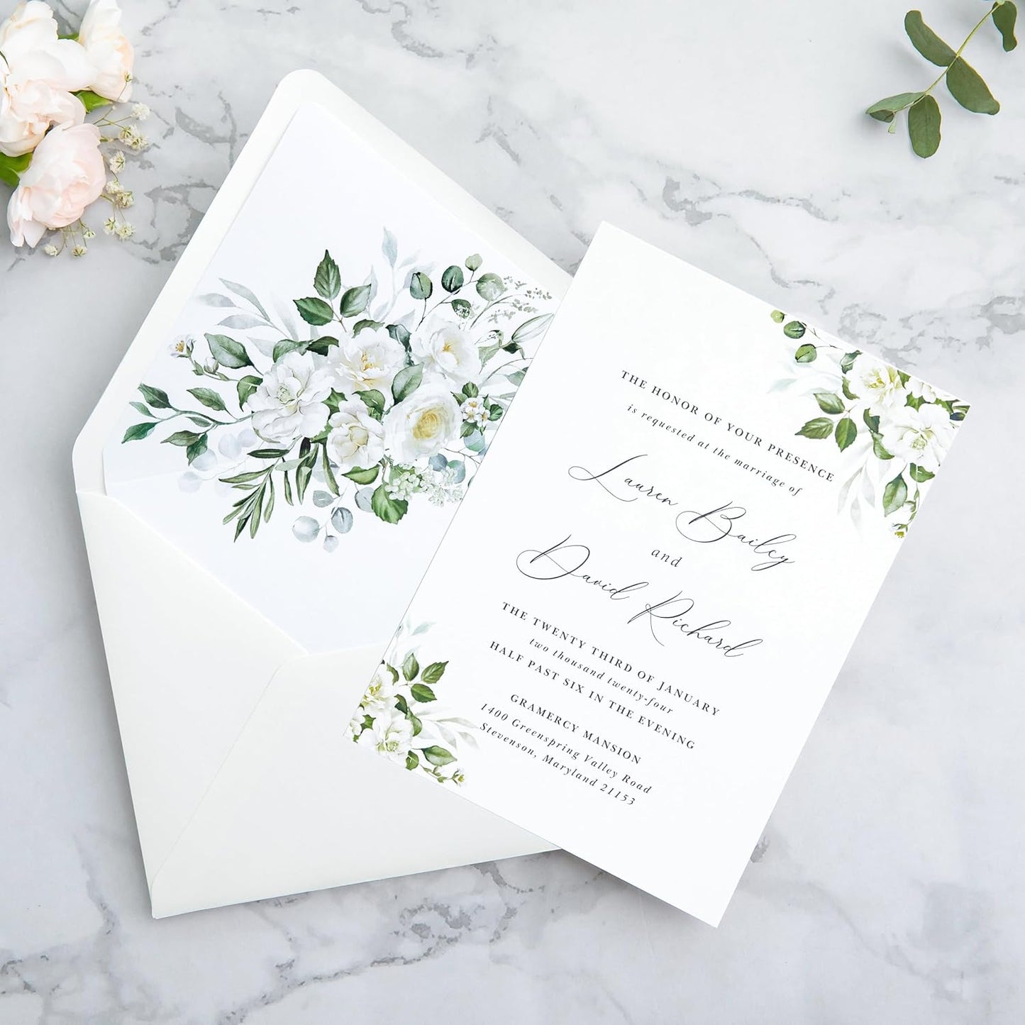 PONATIA 50PCS A7 Euro Flap Ivory Envelope, 5.25 x 7.25'' Flowers Liner Envelopes for Wedding Invitations, Photos, Postcards, Greeting Cards, Christmas Gift Cards, Acrylic Mailing, 5x7 Envelopes