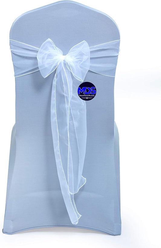 MDS Pack of 10 PCS Organza Chair Sashes Wider Dining Chair Bows Ribbon Tie Back for Wedding Party Birthday Bridal Shower Reception Event Banquet Home Chair Cover Decoration - White