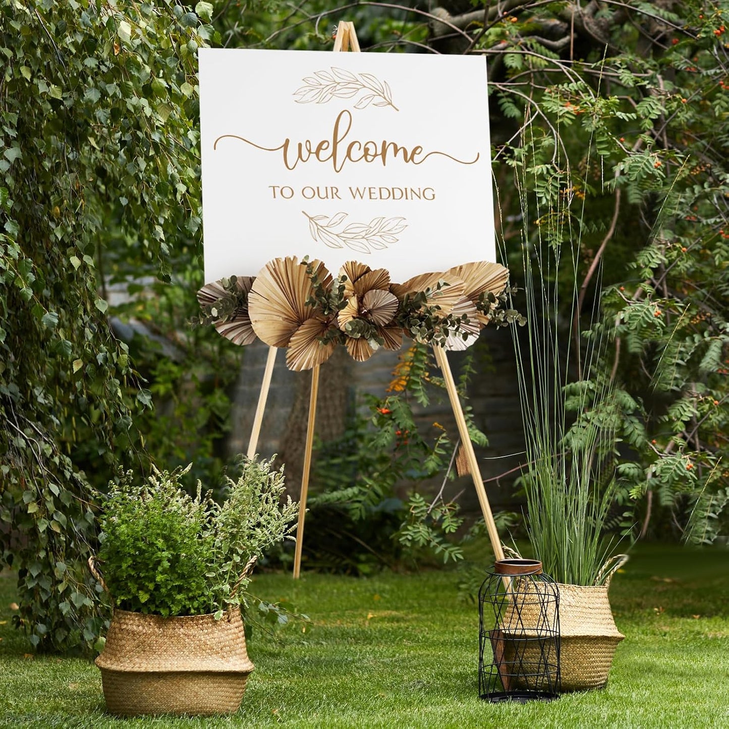 NianFeng Wooden Easel Stand for Sign, Easel Display Stand Floor for Wedding Sign with Adjustable Tray, 63-Inch, Tripod A-Frame Poster Light Duty, Welcome, Art Show & Baby Shower (Natural)