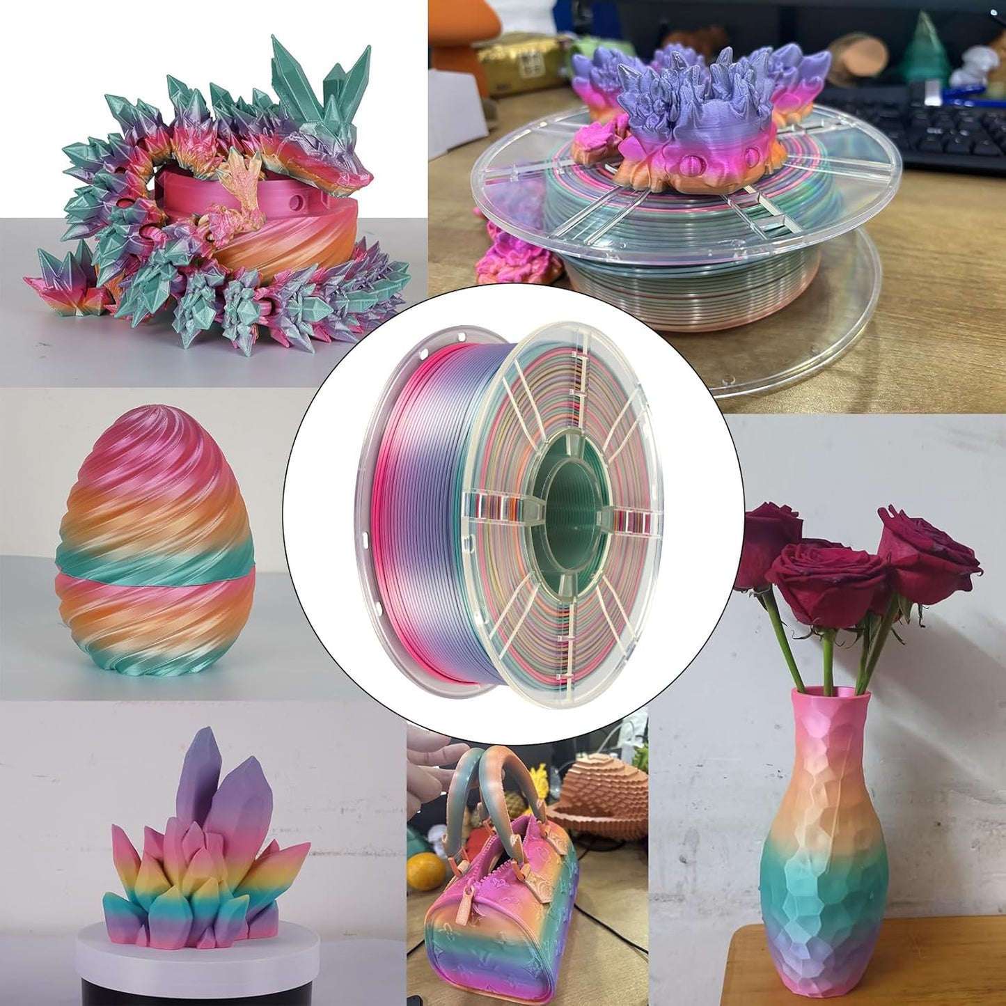Kingroon Silk PLA Filament 1.75mm Rainbow Filament 3D Printer Filament Color Changing Filament 1kg Dimensional Accuracy ±0.03mm,Fit Most 3D Printers(Candy)