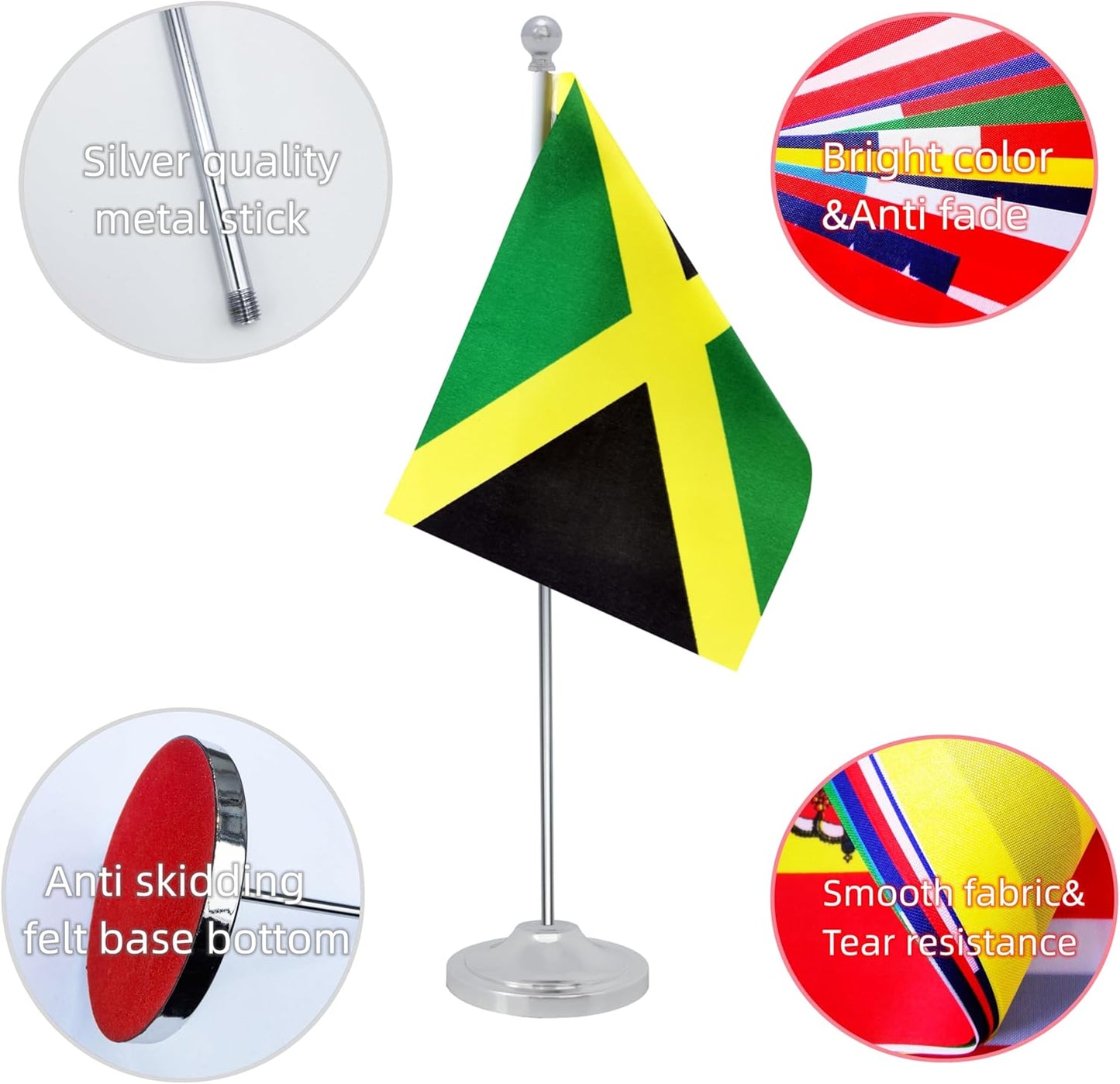 Jamaica Desk Flag, Jamaican Table Office Flag with Metal Pole and Stand Base, International Country Flags, Festival Event Celebration, Classroom Meeting Desktop Decor (Jamaica)