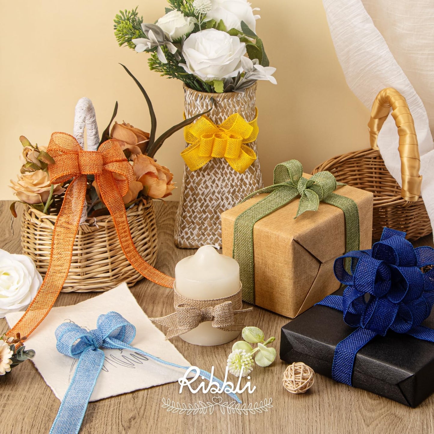 Ribbli Baby Blue Burlap Wired Ribbon, 1 Inch x Continuous 20 Yard, Wired Edge Ribbon for Wreaths,Big Bows,Tree Decoration,Outdoor Decoration