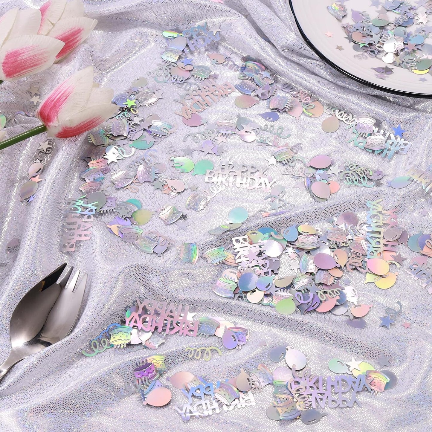 Iridescent Happy Birthday Confetti, 3000 Pcs Birthday Cake Table Metallic Foil Confetti Party Table Decor for Party, Baby Shower, DIY Arts and Crafting