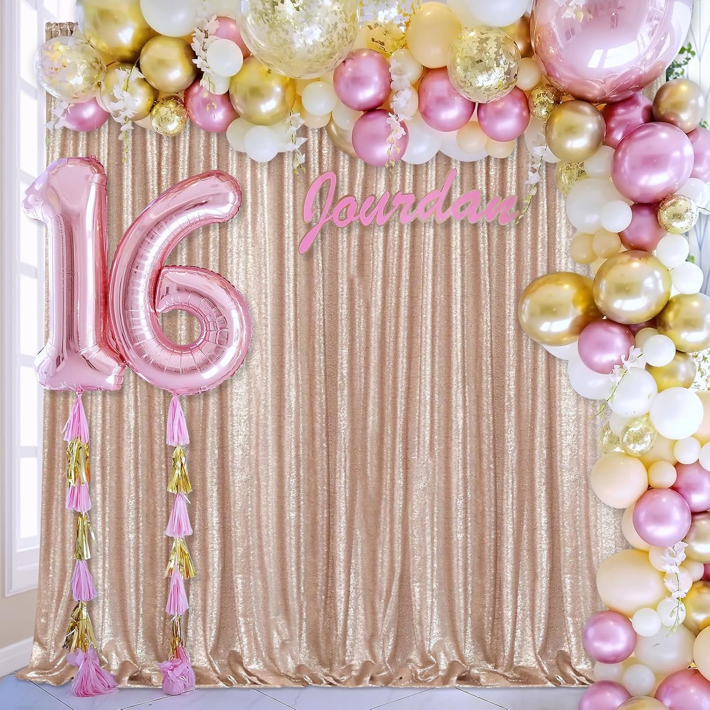 7ft x 7ft Champagne Sequin Backdrop Curtain Glitter Photo Booth Backdrop for Wedding Birthday Baby Shower Event Decorations