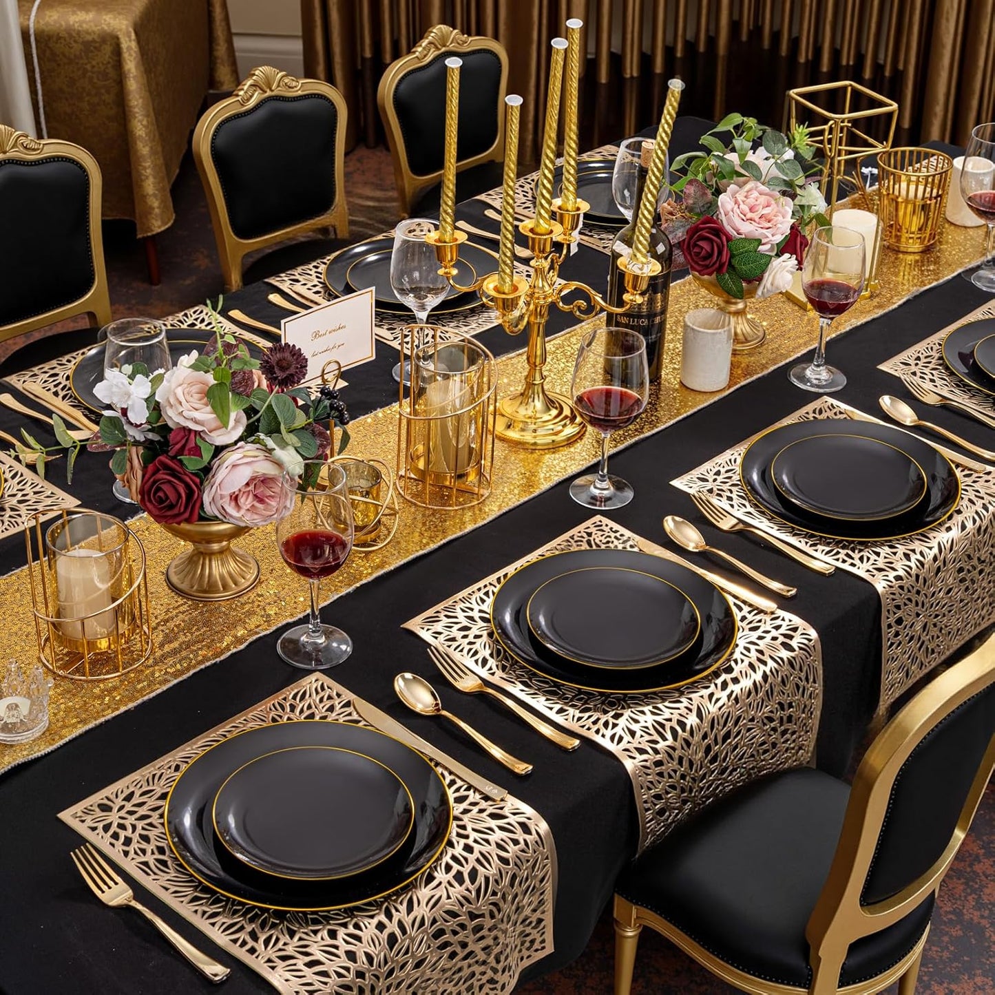 KIRE 200Pcs Black Plastic Plates - Black Plates Disposable for Party - Include 100 for Dinner and 100 for Dessert for Birthday/Wedding/Halloween