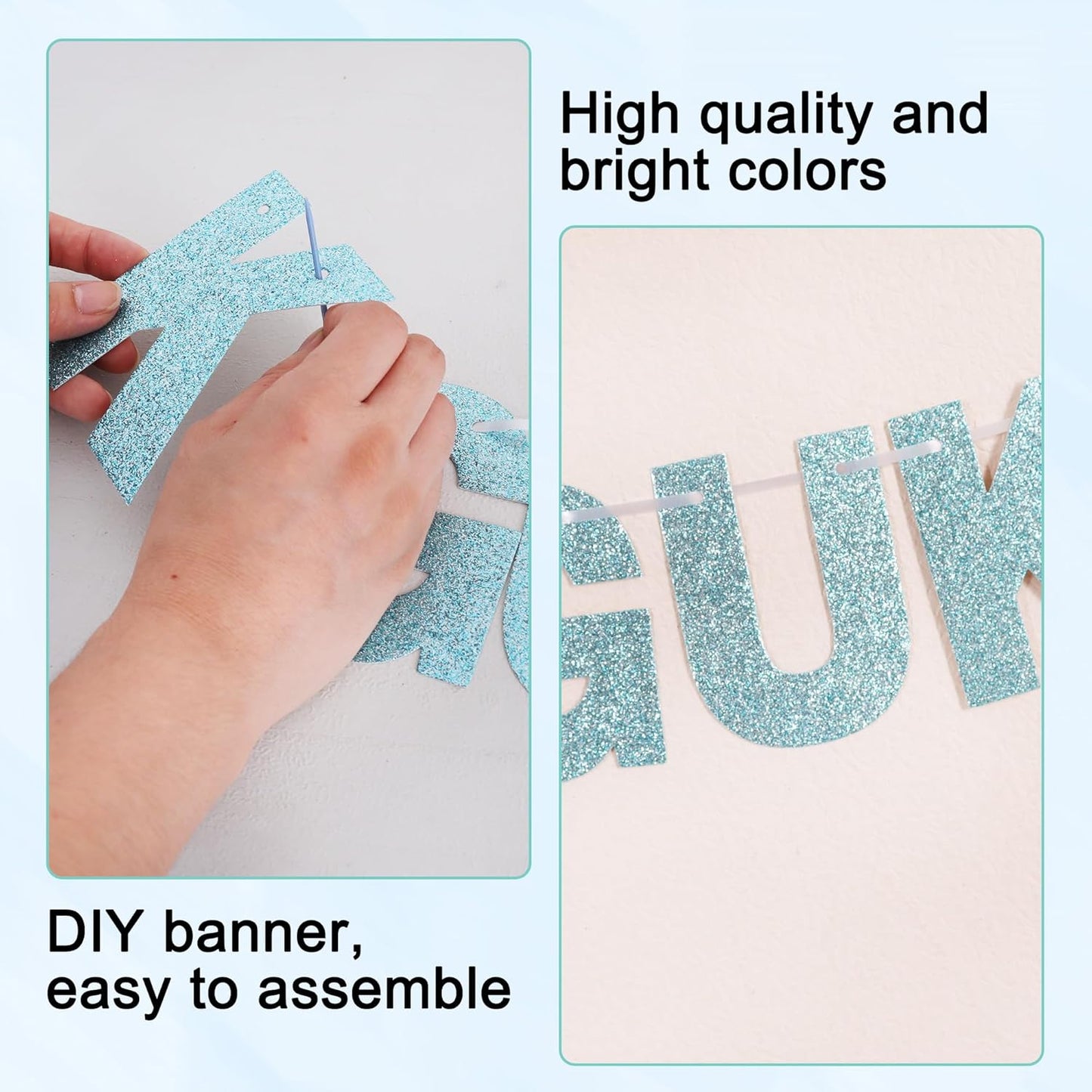 BEISHIDA 116 PCS Glitter Baby Blue DIY Letter Banner Kit Make Your Own Banner，Including 111 Letters and Numbers 3 Rope and 2 Threading Device,Customized for Birthday Graduation Wedding Party Decor