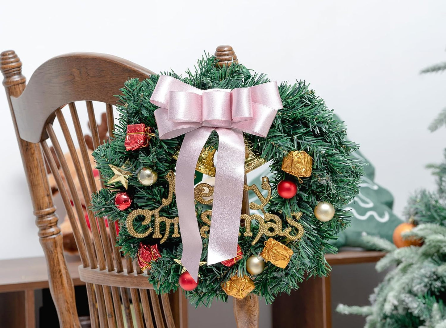 White Satin Wired Ribbon 1-1/2 Inch Double-Faced Glitter Sliver Ribbons for Wreath, Christmas Tree Decoration, Gift Wrapping, Home Decor 10 Yards