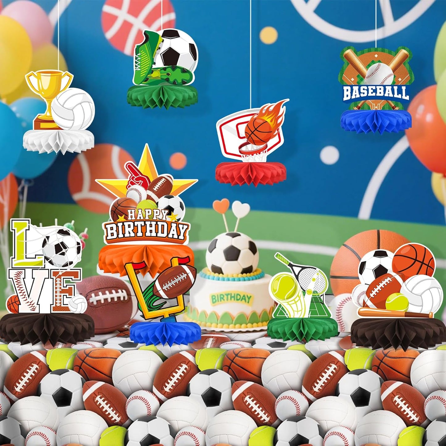 Sports Themed Party Decorations Kit - Honeycomb Centerpiece for Sports Birthday Party Decorations& Favors