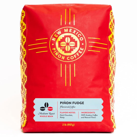 New Mexico Piñon Whole Bean Coffee Medium Roast 100% Brazilian Arabica Piñon Fudge - Naturally Chocolate Nutty & Smooth Flavored Coffee Beans - 2 Lb Bag