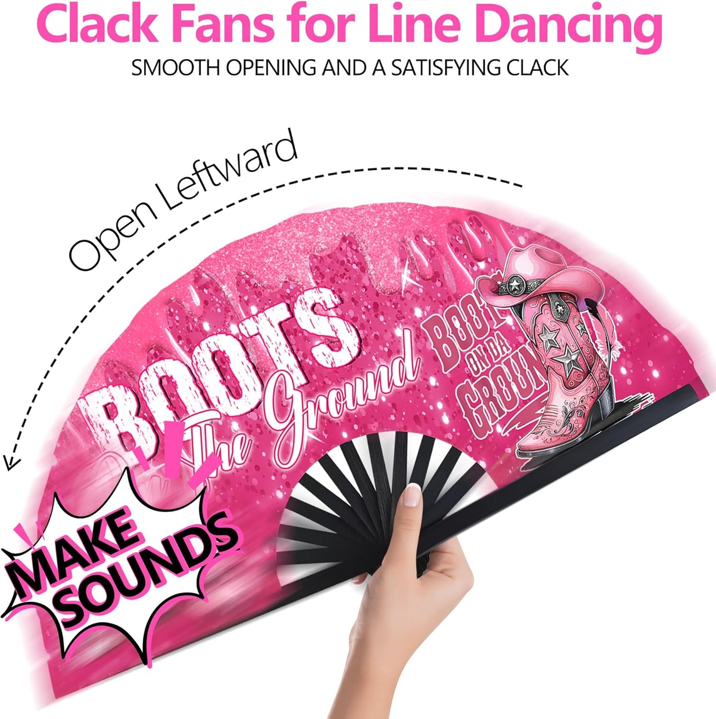 Boots On The Ground Hand Fan,Where Them Fans At Folding Fans,Clapping Clacking Fans For Line Dancing Unique Oriainal Pattern for Party Props Perfect Gifts for Line Dance Lover (Style 2)