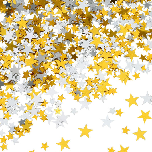 Hestya 60g Star Confetti Glitter Table Confetti Metallic Foil Stars for Party Wedding Festival Decorations(Gold Silver 60g,10mm and 6mm)