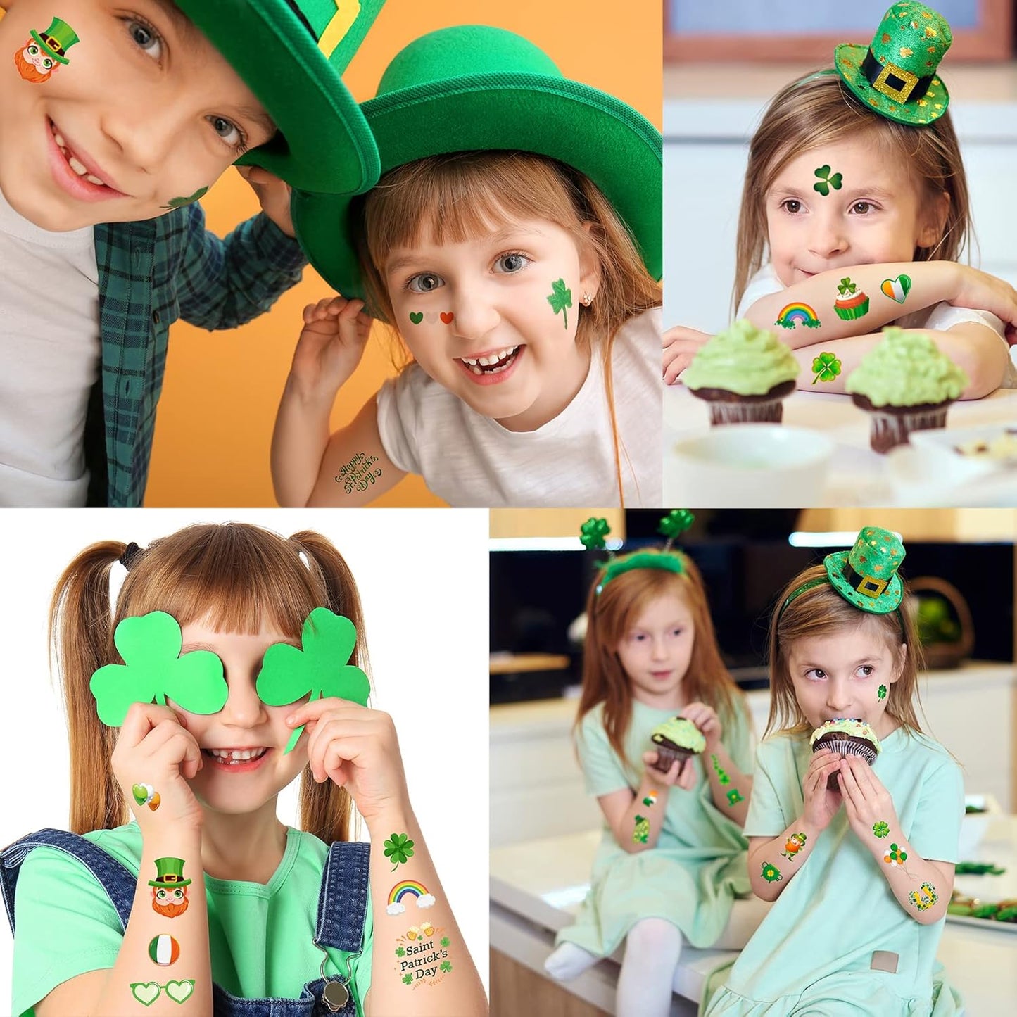 140+ Pcs St Patricks Day Tattoos, 34 Sheets Unique St. Patrick's Day Tattoos Stickers, Shamrock Green Temporary Tattoos, Lucky Clover Tattoos for Kids Party Favors Accessories Irish Party