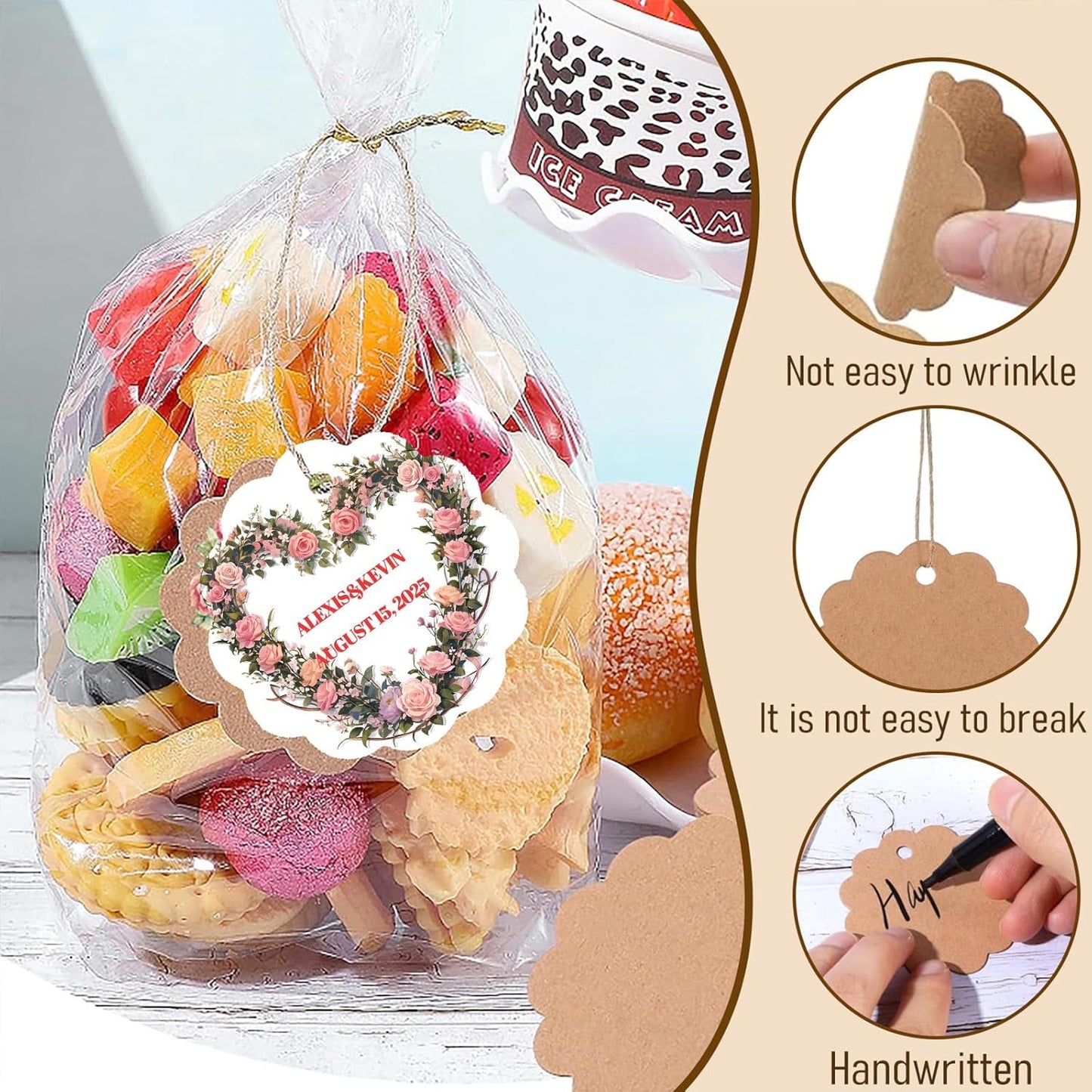 Personalized Gift Tags with String Custom Hang Tags with Your Logo/Text Small Card Party Decoration Paper Gift Tags for Birthday Wedding Christmas