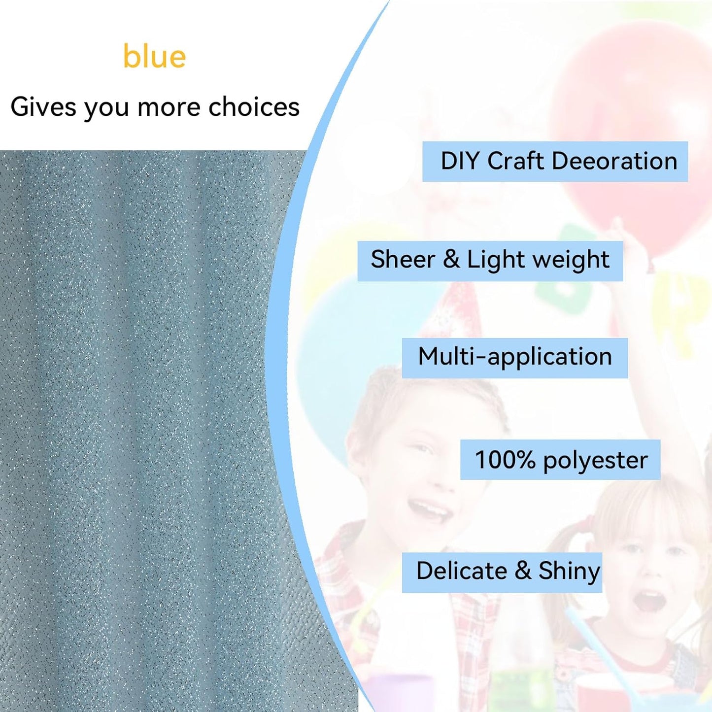 Glitter Tulle Fabric 56 Inch by 5.5 Yards Fabric Tulle Bolt for Wedding Christmas Decorations DIY White Tutu Baby Shower Table Skirt Ceiling Decor Birthday Party Craft Supplies-Blue