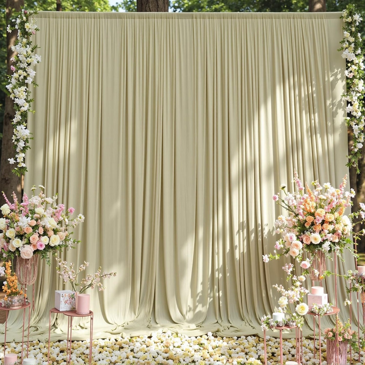 10 ft x 10 ft Wrinkle Free Sage Green Backdrop Curtain for Parties, Thick Green Polyester Photo Backdrop Drapes for Baby Shower Wedding Engagement Birthday Party Backdrop Stand,5ft x 10ft 2 Panels
