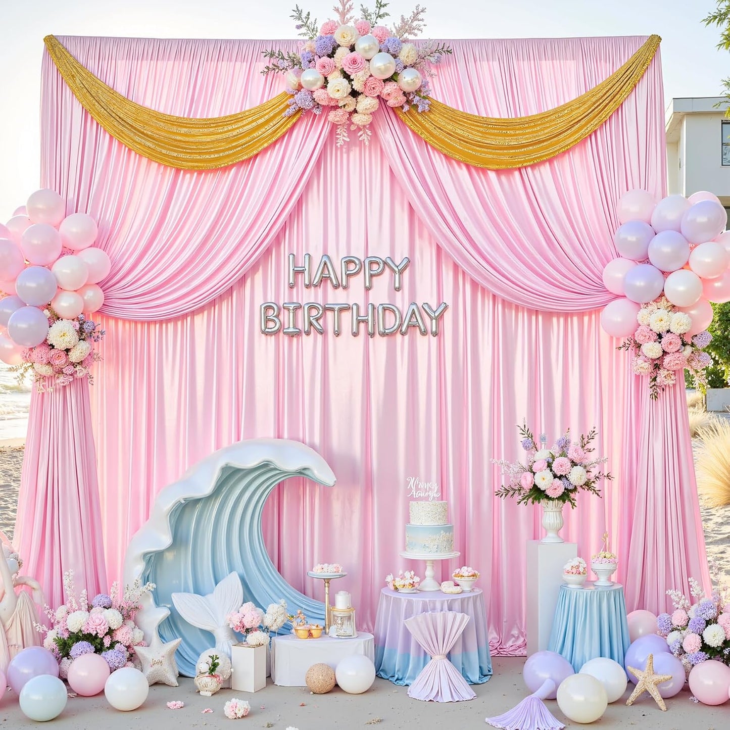 Pink Satin Backdrop Curtains 2 Panels - Glitter Photo Drapes for Baby Shower, 10x10FT Shimmer Back Drop Cloth, Wrinkle Free for Birthday Party Prom Wedding Photography Background