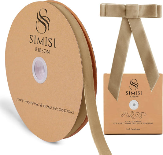 Khaki Velvet Ribbon 5/8'' 25 Yards for Christmas Tree, Gift Wrapping, Flower Bouquet, Wreath Decorations, Bow Making