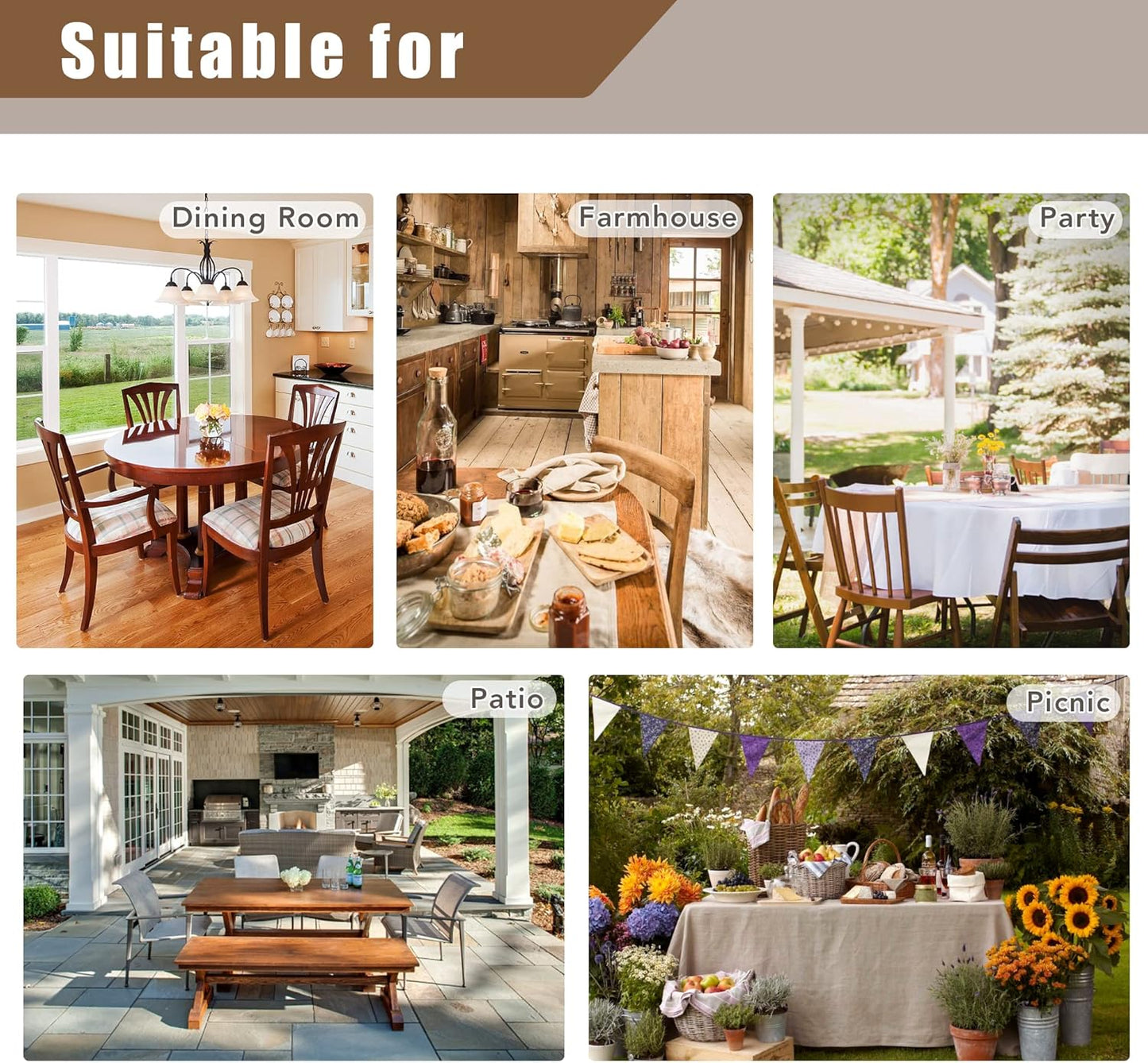 Fitable Faux Linen Round Tablecloths 90 Inch, 6 Pack - Fabric Textured Table Clothes for Round Folding Tables, Washable Neutral Table Covers for Wedding, Party, Banquet, Birthday, White