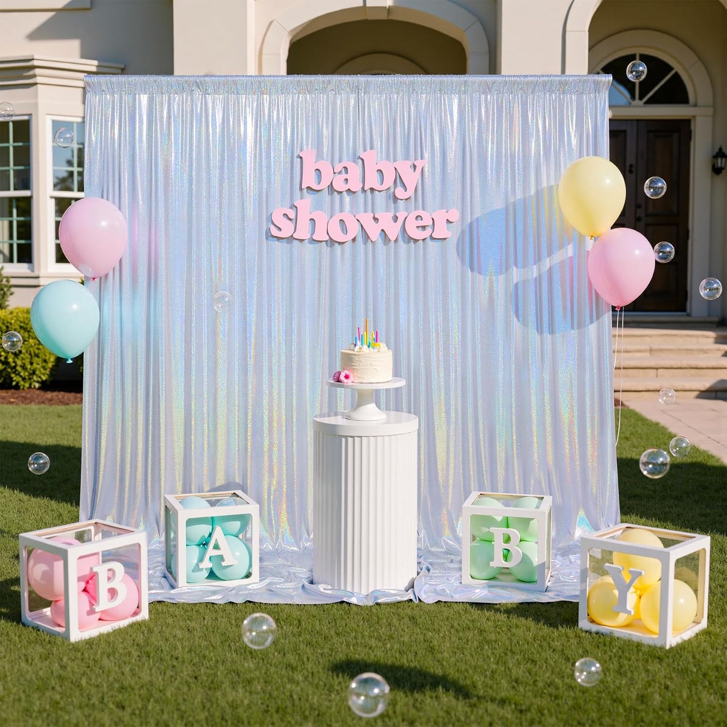 gogoparti 10x10FT Laser Silver Sequin Backdrop Curtain - 2 Panels of 5x10FT Wrinkle-Free Glitter Drapes for Photography, Birthdays, Weddings & Graduations