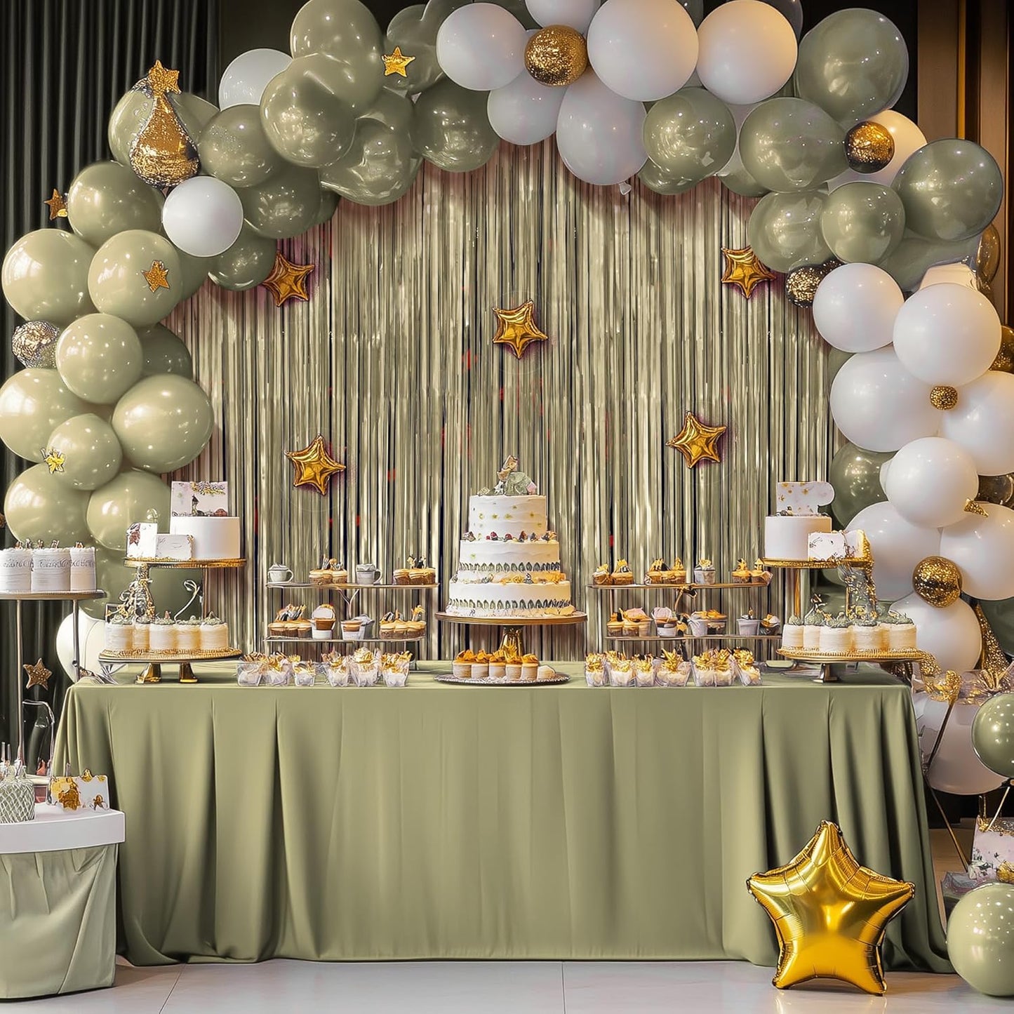 10 Pack Metallic Champagne Gold Fringe Backdrop, 3.2x8.2ft Shining Foil Tinsel Curtains, Birthday Party Decorations Door Streamers for Halloween, Christmas, Wedding, Graduation, Holiday, Theme Events