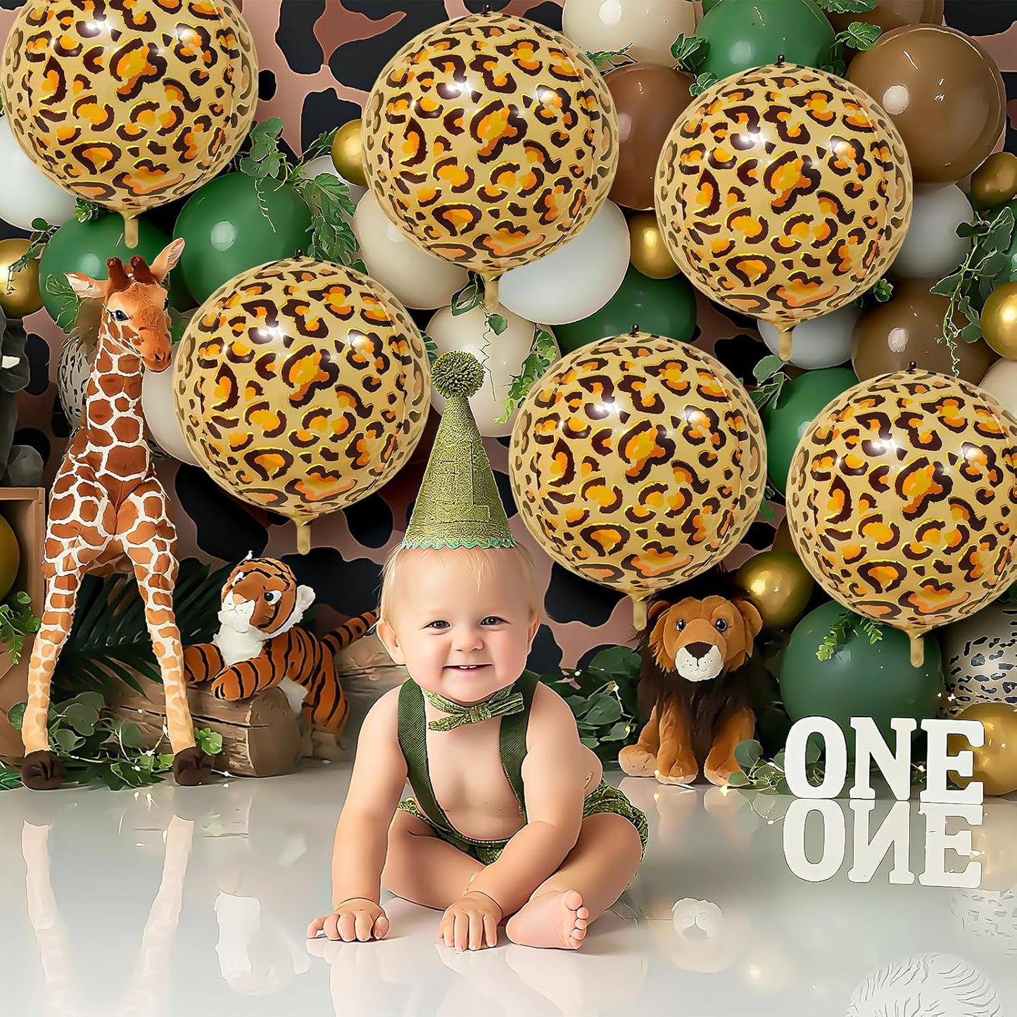 6Pcs Gold Cheetah Print Foil Balloons, 22inch 4D Leopard Theme Balloons, Large Round Ball Animal Foil Balloon for Cheetah Zoo Themed Wild Jungle Birthday Party Backdrop Decorations