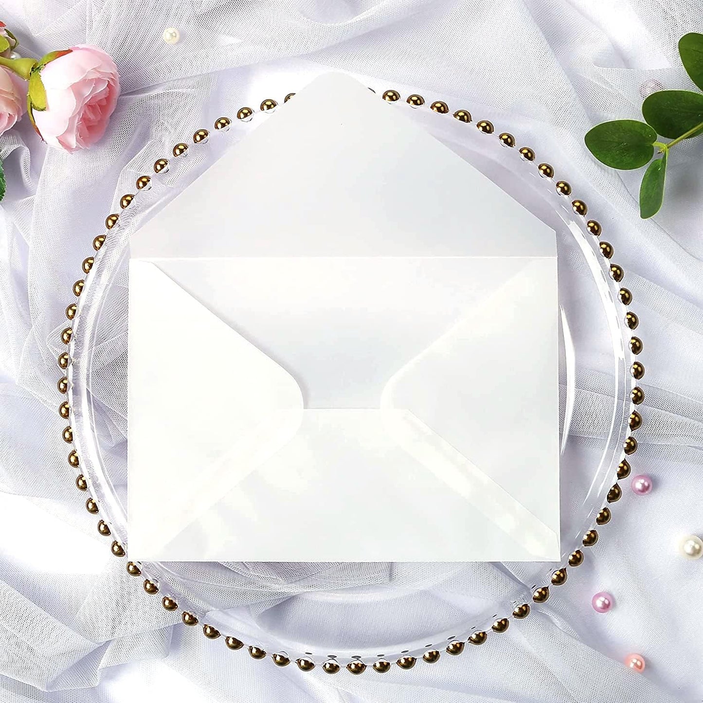 PONATIA 50 PCS/Pack A7 Vellum Envelopes, 5.35 x 7.5'' Vellum Envelopes, Perfect For 5 x 7'' Weddings Invitation Cards, Graduation Invite, Acrylic Invitations, Photos