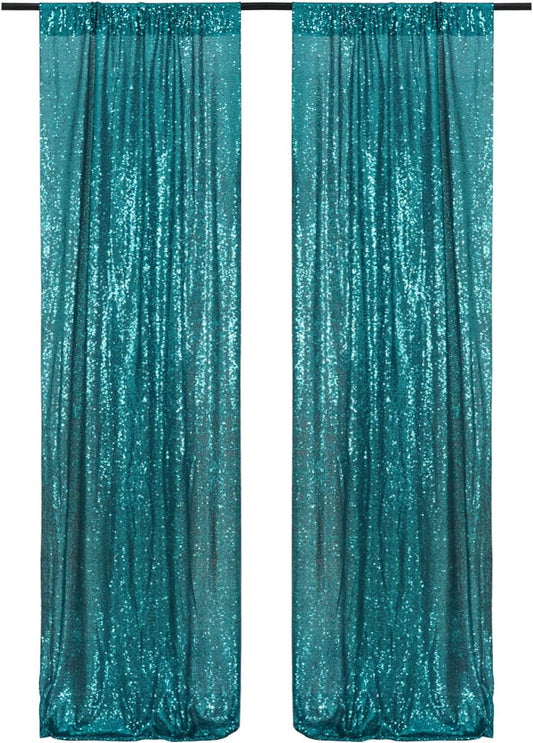 Poise3EHome 2ft x 8ft Teal Sequin Backdrop Curtains 2 Panels for Photography Party Decoration, Teal