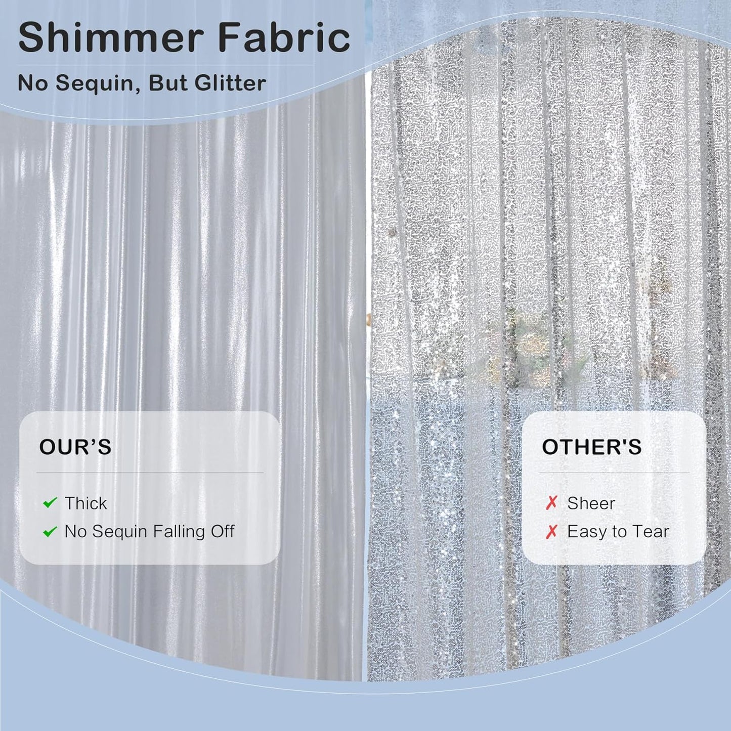 10x10 ft Wrinkle Free Silver Sequin Backdrop Curtain for Parties,Thick Not Fall Glitter Wedding Drapes Backdrop,2 Panels 5x10ft Shimmer Photo Wall Back Drop Cloth for Birthday Photography Background