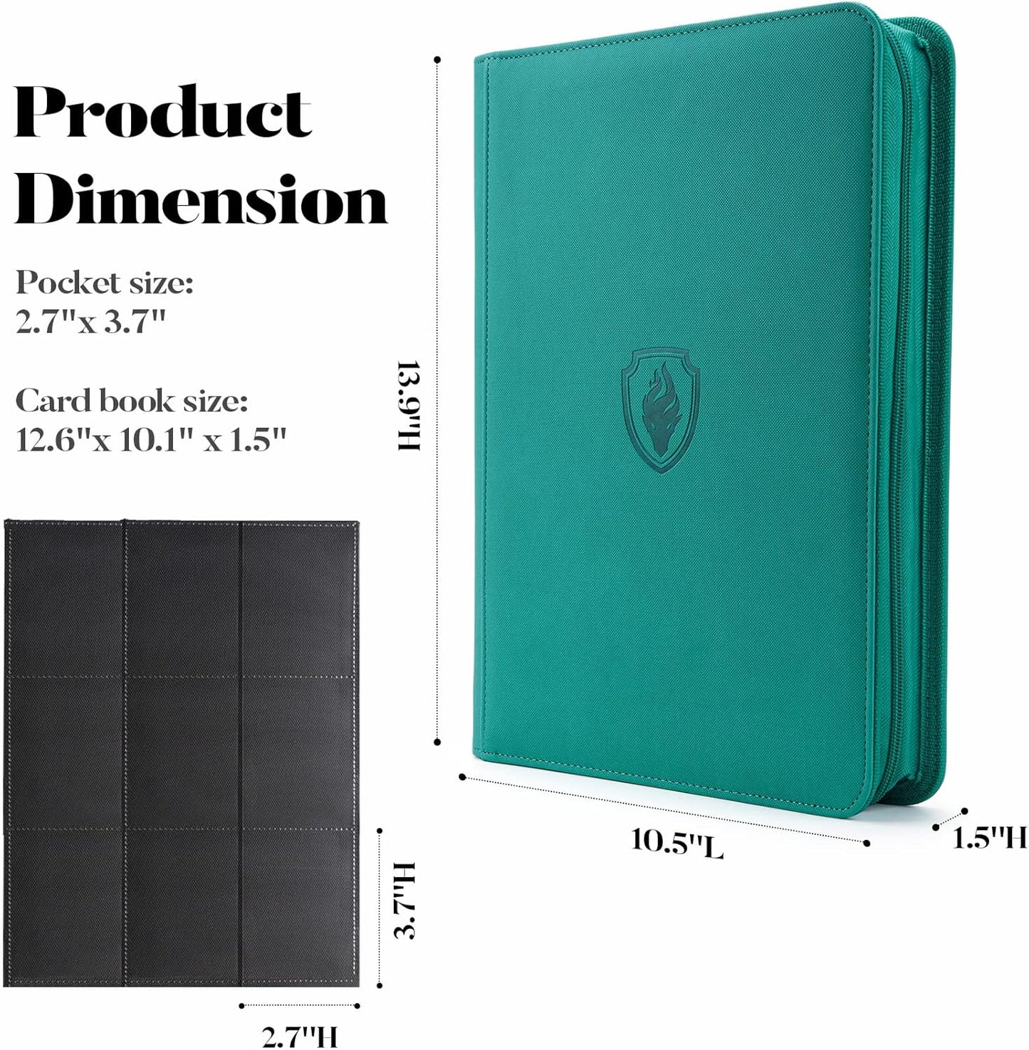 9 Pocket Trading Card Binder -Zipper PU Cover Card Album, Sturdy 360 Loading Holder for MTG, TCG & Sports Cards - Turquoise