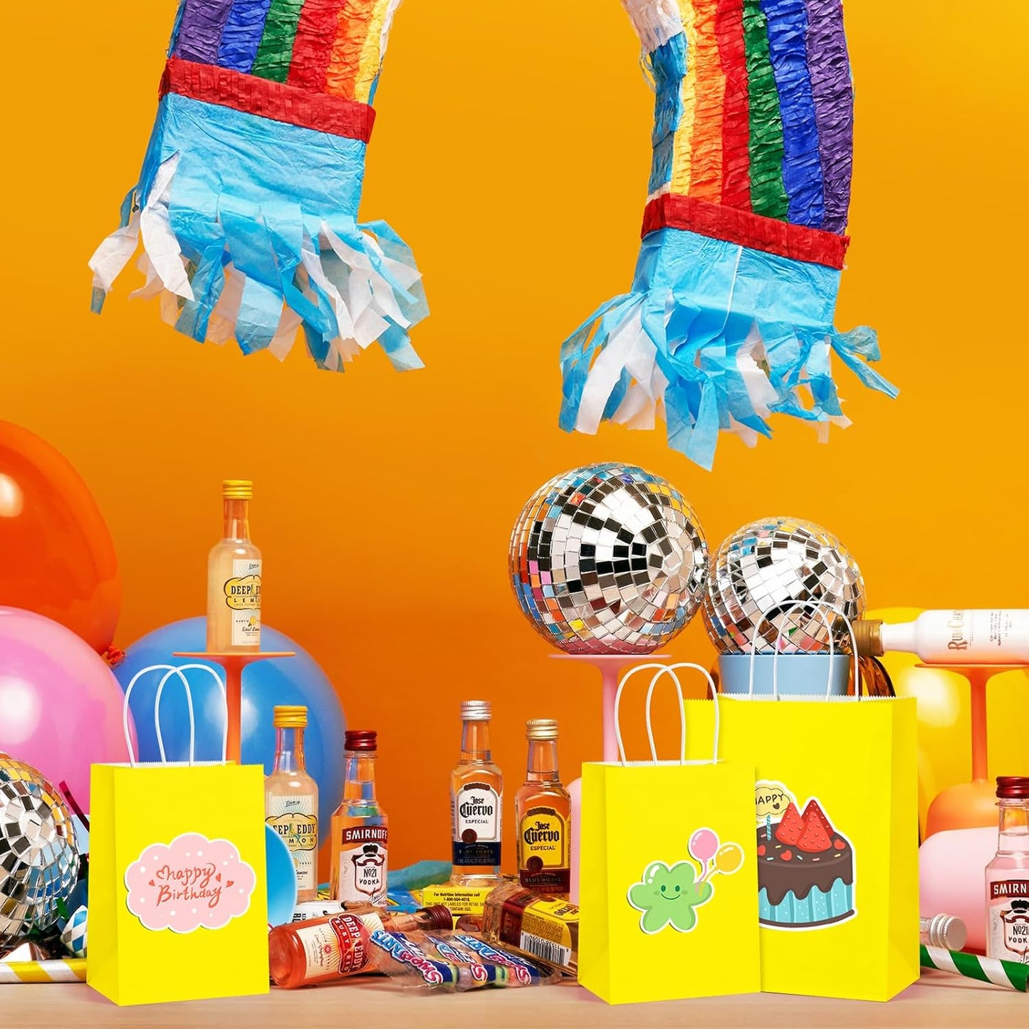 BagDream 8x4.25x10.5 Inch 100Pcs Yellow Gift Bags Medium, Kraft Paper Bags with Handles Bulk for Welcome Party Favors, Baby Shower, Goody, Treat, Retail, Grocery Paper Sacks