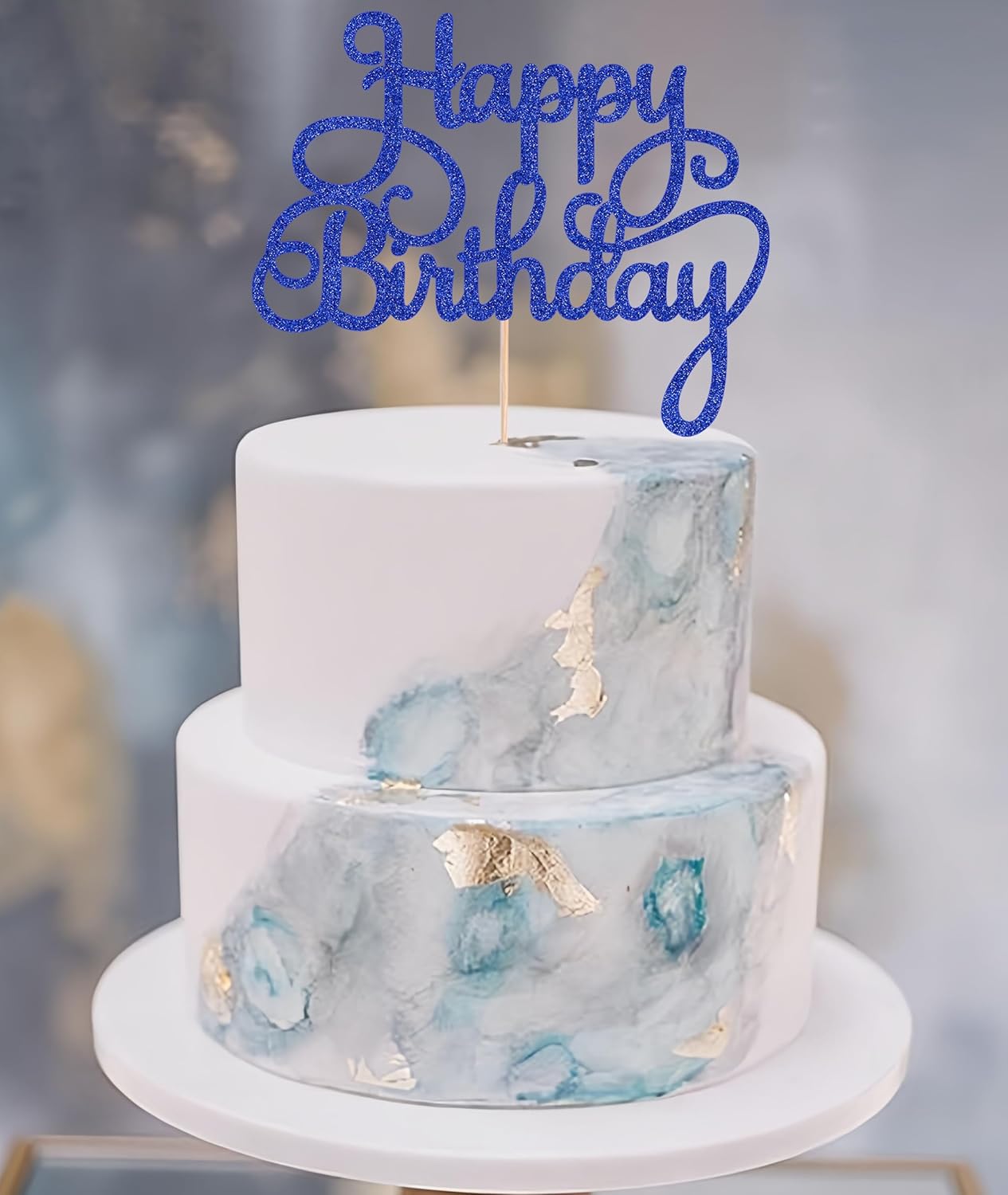 Happy Birthday Cake Topper - Royal Blue Glitter Birthday Party Cake Decoration Supplies - Happy Birthday Cake Decor, for Anniversary/Birthday Party Supplies Photo Booth Props