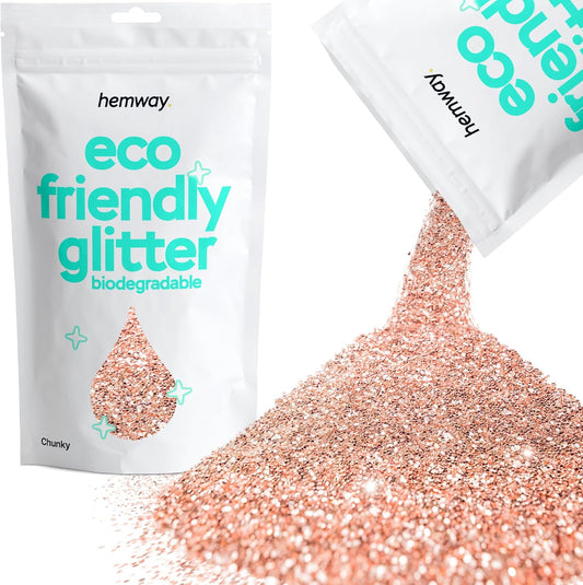 Hemway Eco Friendly Biodegradable Glitter 100g / 3.5oz Bio Cosmetic Safe Sparkle Vegan for Face, Eyeshadow, Body, Hair, Nail and Festival Makeup, Craft - Chunky (1/40" 0.025" 0.6mm) - Rose Gold