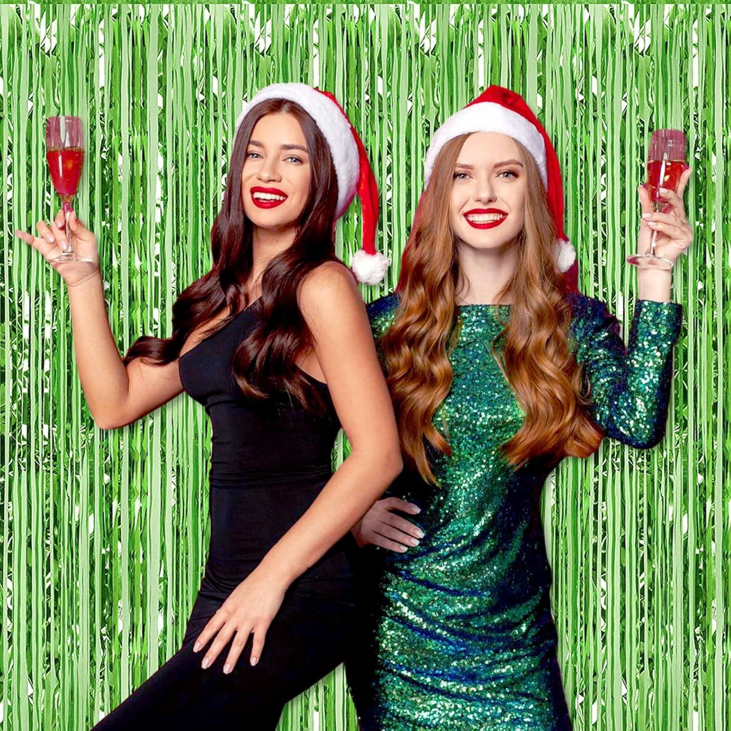 3 Pack Light Green Foil Fringe Curtains Backdrop, 3.28 x 9.8 Ft Metallic Streamers Tinsel Curtains Background for Photo Booth, Birthday, Halloween, Christmas, Thanksgiving, New Year Party Decorations