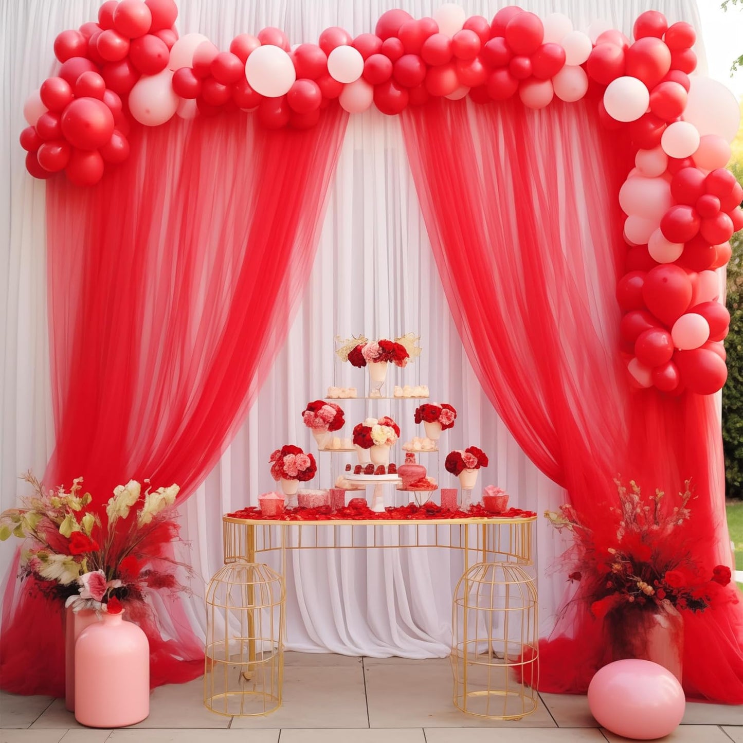 10x10 Red Tulle Backdrop Curtains for Parties, Sheer Backdrop Curtain Wedding Photo Background Drapes for Baby Shower Photography Birthday Party