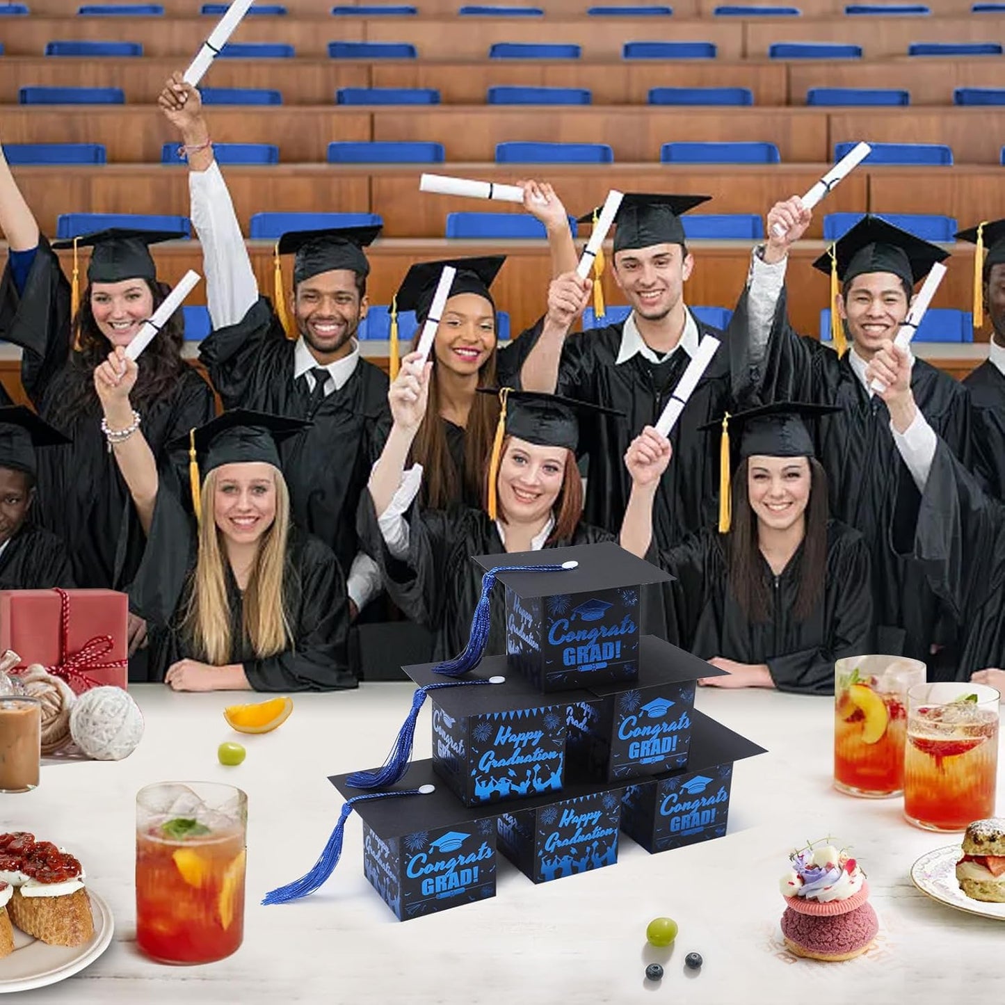 COTOPHER 36 Pack Mini Graduation Cap Gift Boxes with Tassel, Class of 2025 Graduation Candy Boxes Centerpieces for Tables Party Decorations, Small Treat Chocolate Box Graduate Favors Supplies