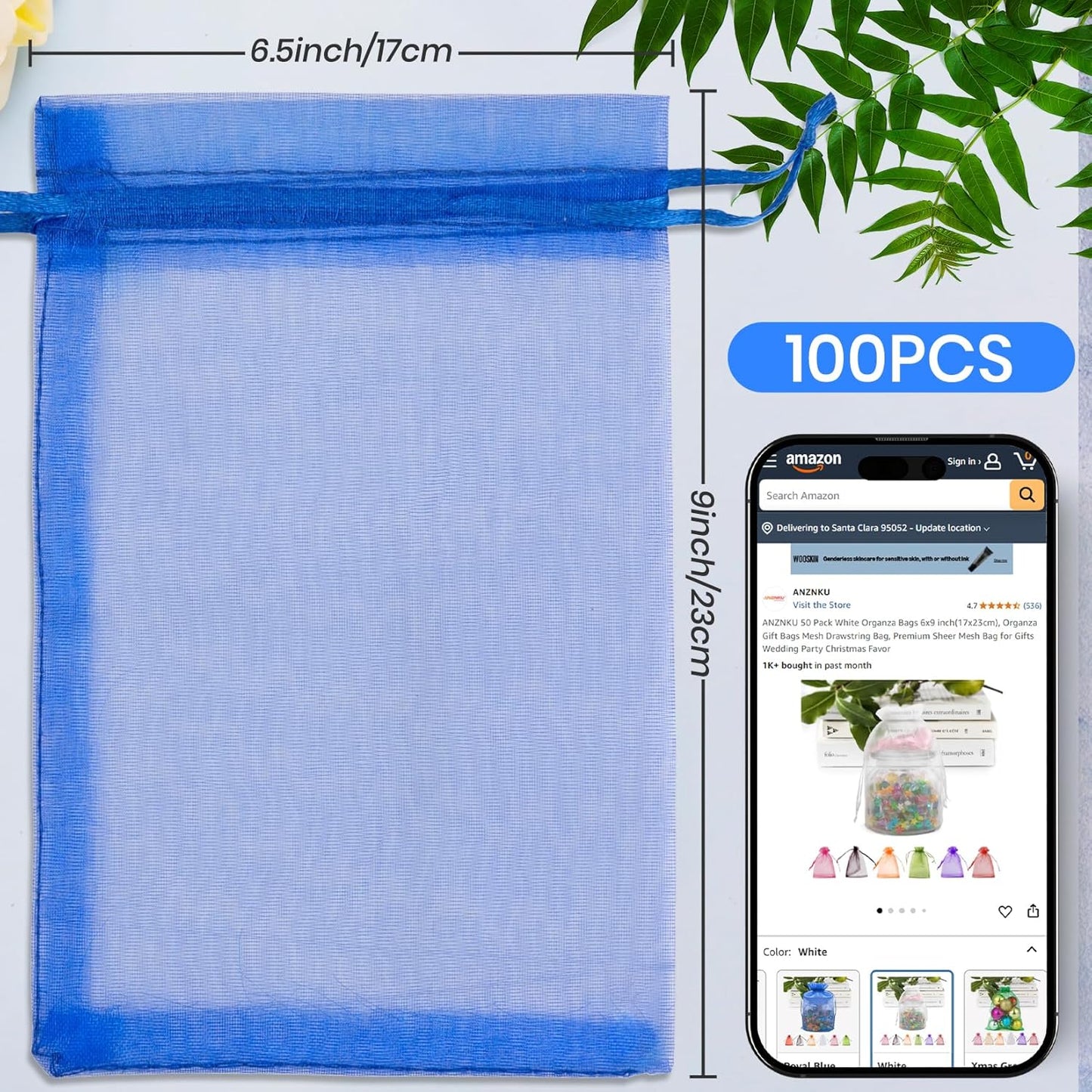 ANZNKU 100 Pack Organza Bags 6x9 Inch, Jewelry Pouches Mesh Bag Drawstring Large Organza Gift Bags for Baby Shower, Party Favors(Royal Blue)