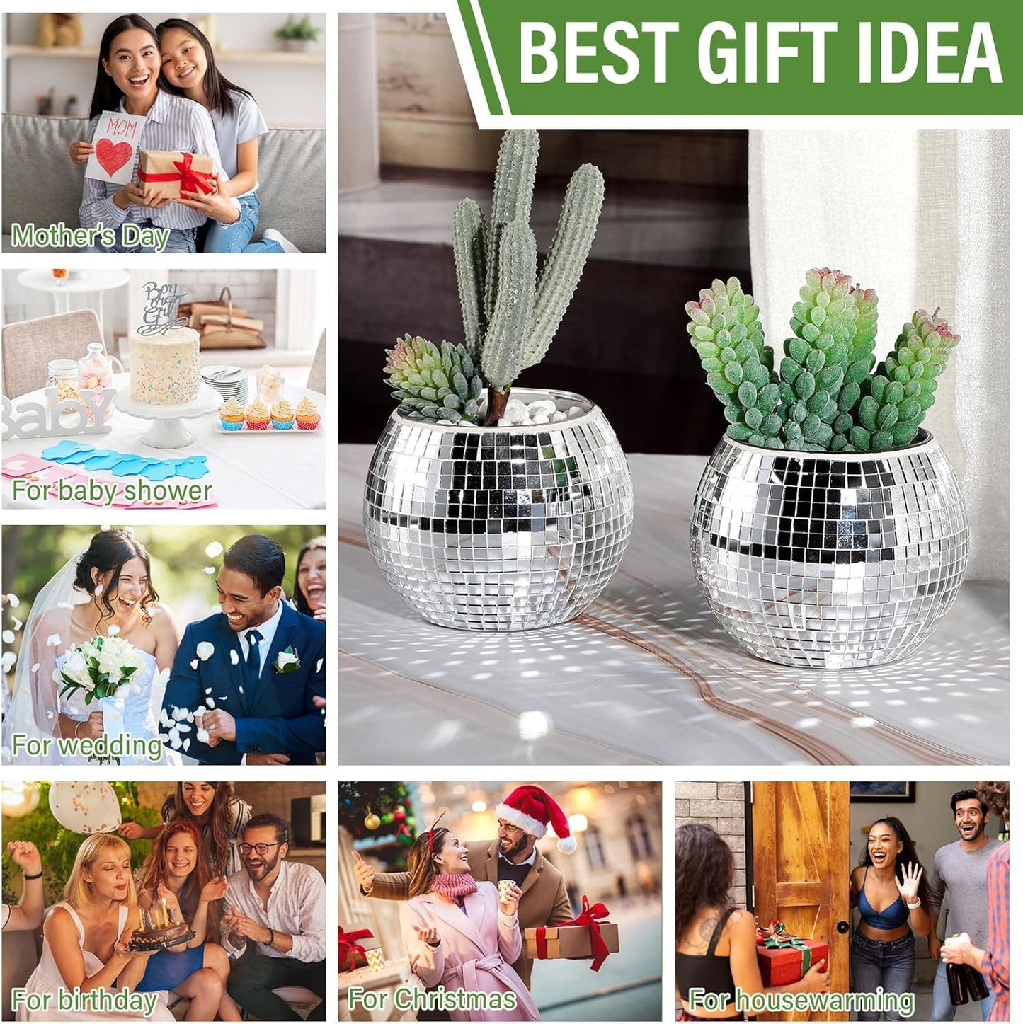 Jinei 24 Pcs Disco Vases Bulk Silver Mirror Disco Ball Flower Glass Ball Planter Candle Holder Glass Vase for Wedding Table Centerpieces Bedroom Office Birthday Decoration (3" X 4")