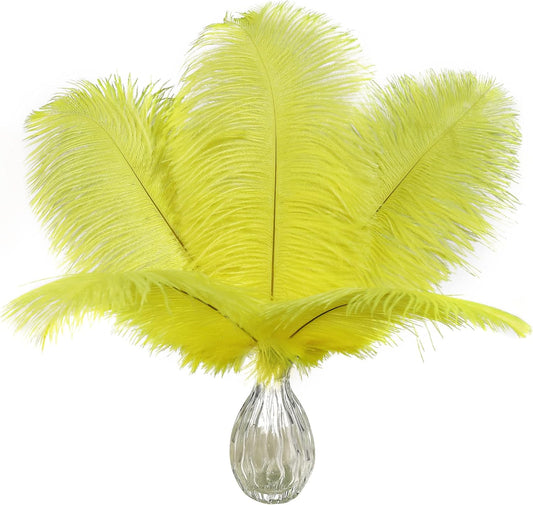 Ballinger Fluorescent Yellow Ostrich Feathers - 24Pcs 12-14inch Long Feathers Bulk for Vase, Party Centerpieces, Mardi Gras Decorations and Home Decor